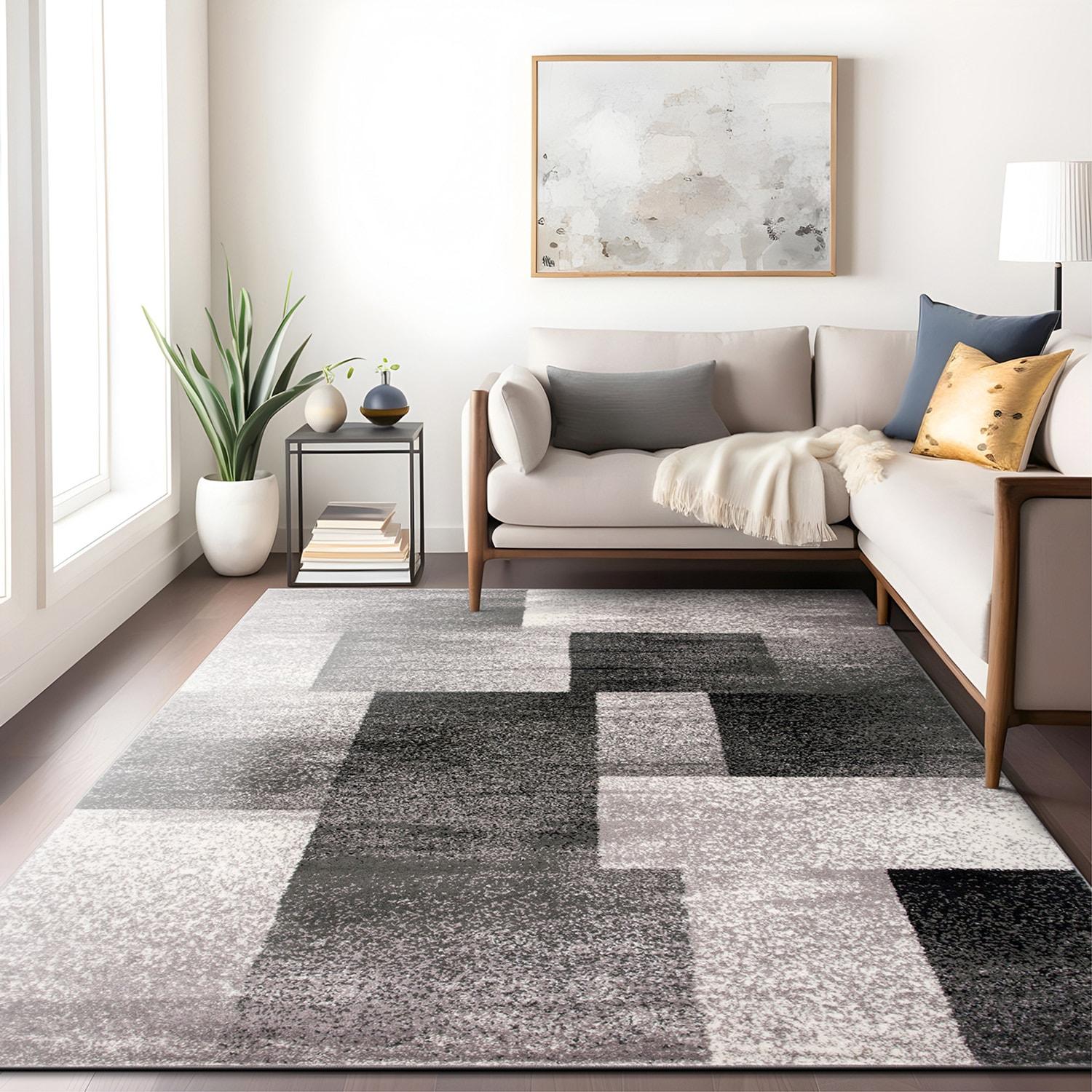 World Rug Gallery Contemporary Modern Geometric Boxes Area Rug - Gray 5' x 7'