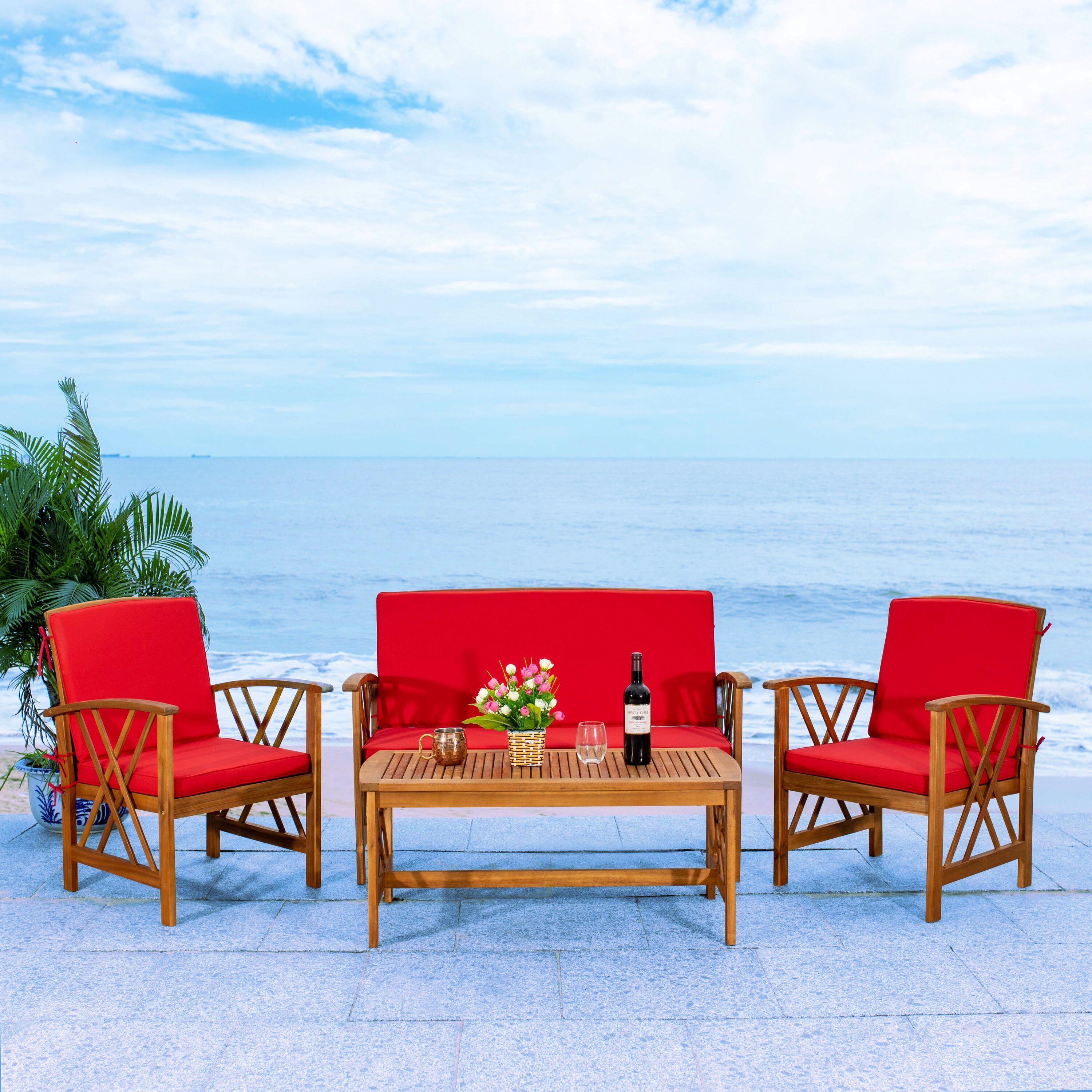 Fontana 4 Piece Set - Indoor/Outdoor - PAT7008 - Natural/Red - Safavieh