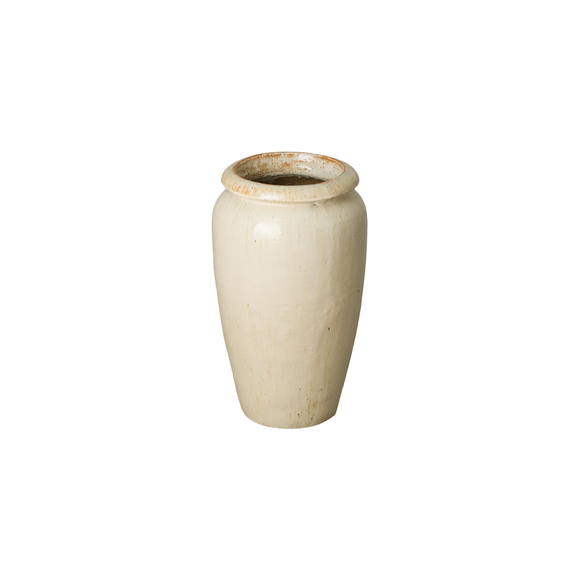 Distressed Cream Glazed Ceramic Jar Planter, 21" H