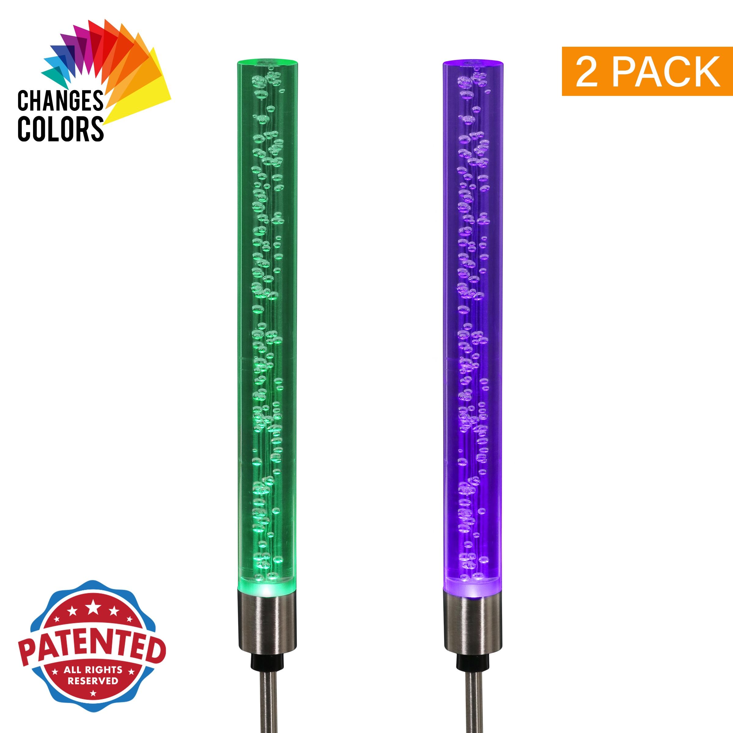 Exhart Two Color Changing Bubble Cylinder  Solar Powered Garden Stakes, 2.5x34 inches, Plastic (Outdoor Pathway Landscape Night Lights, For Home Garden, Patio, Yard, Home Decoration), Clear