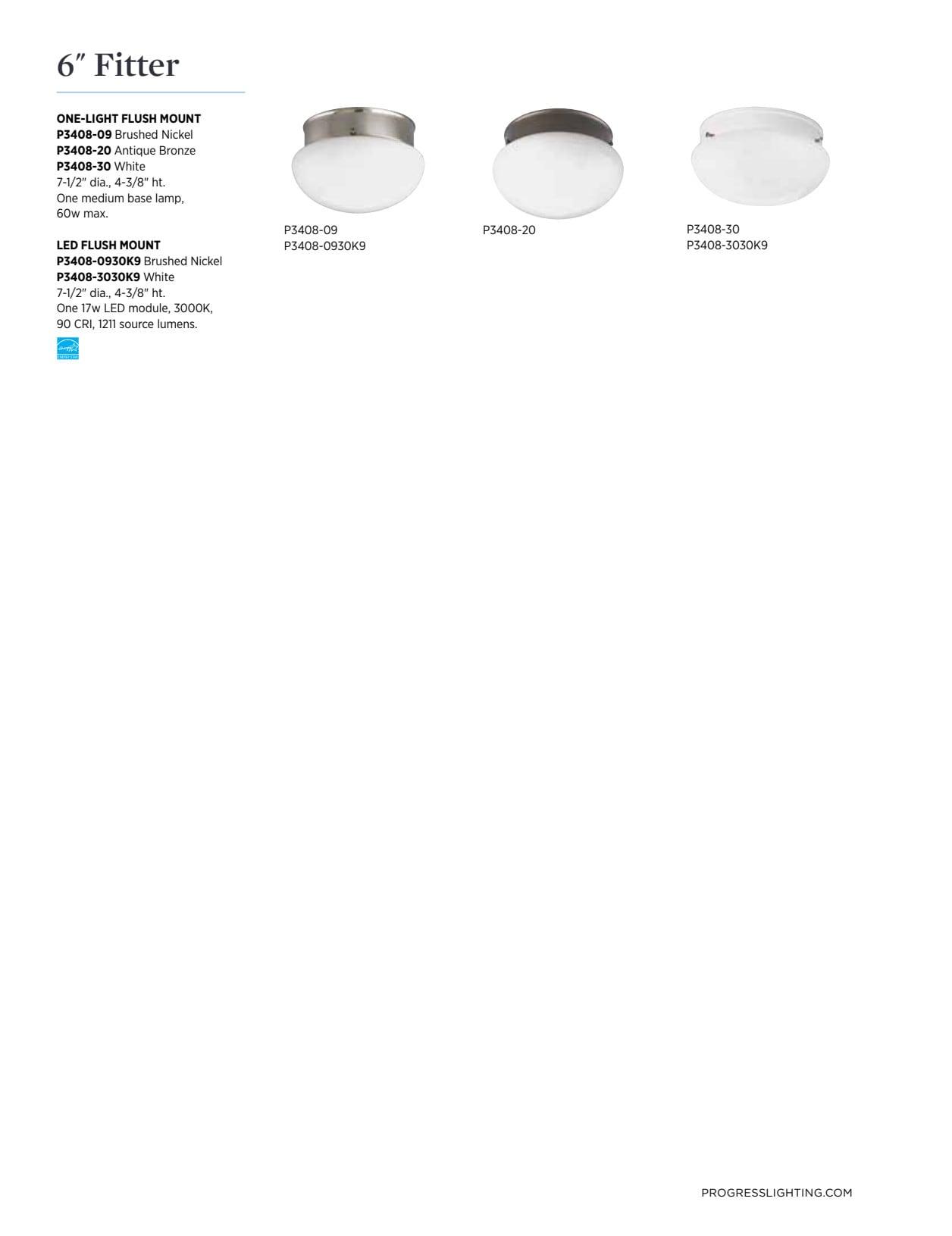 Progress Lighting, Fitter Collection, 2-Light Flush Mount, Brushed Nickel, White Glass Bowl