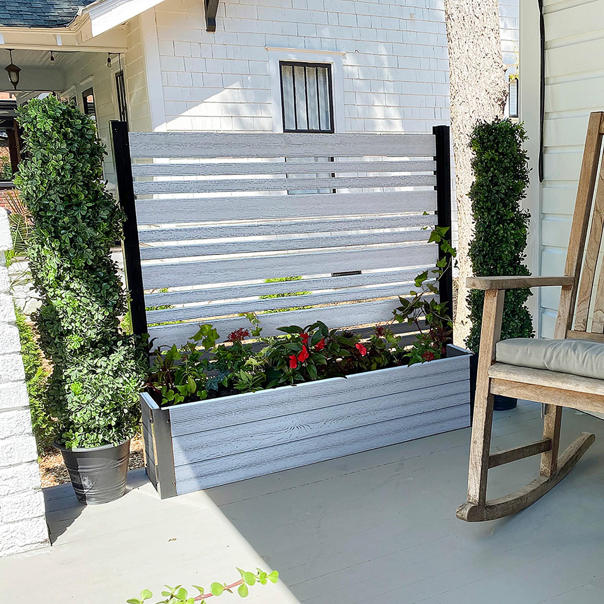 44in H x 46in W x 9.5in L (1 Screen w/ Planter) Freestanding Enclo Florence Ash Color Privacy Fence Screen with Planter Box, Outdoor Vinyl Privacy Screen Panel for Patio & Air Conditioner, EC18007