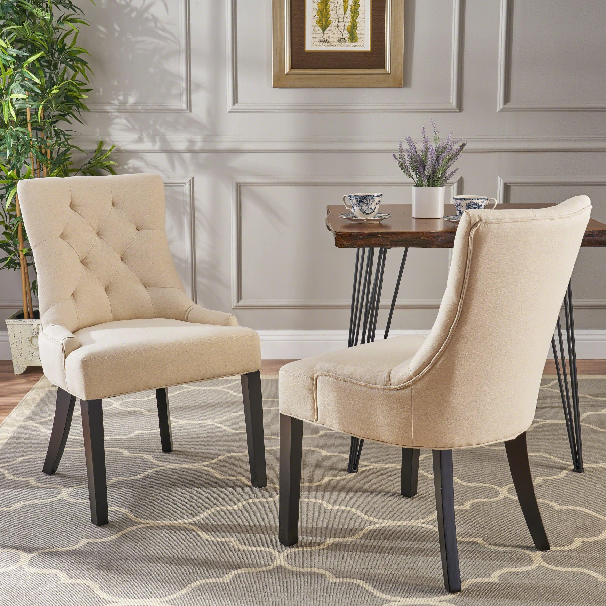 Set of 2 Hayden Tufted Dining Chairs Beige - Christopher Knight Home: Elegant Slipper Silhouette, Wood Legs