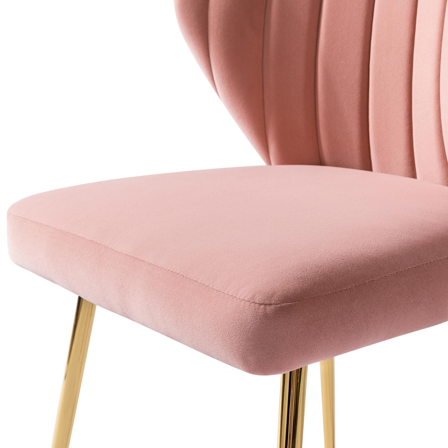 Wingback Pink Dining Chair Small Velvet Makeup Vanity Chair Metal Legs Home Bedroom