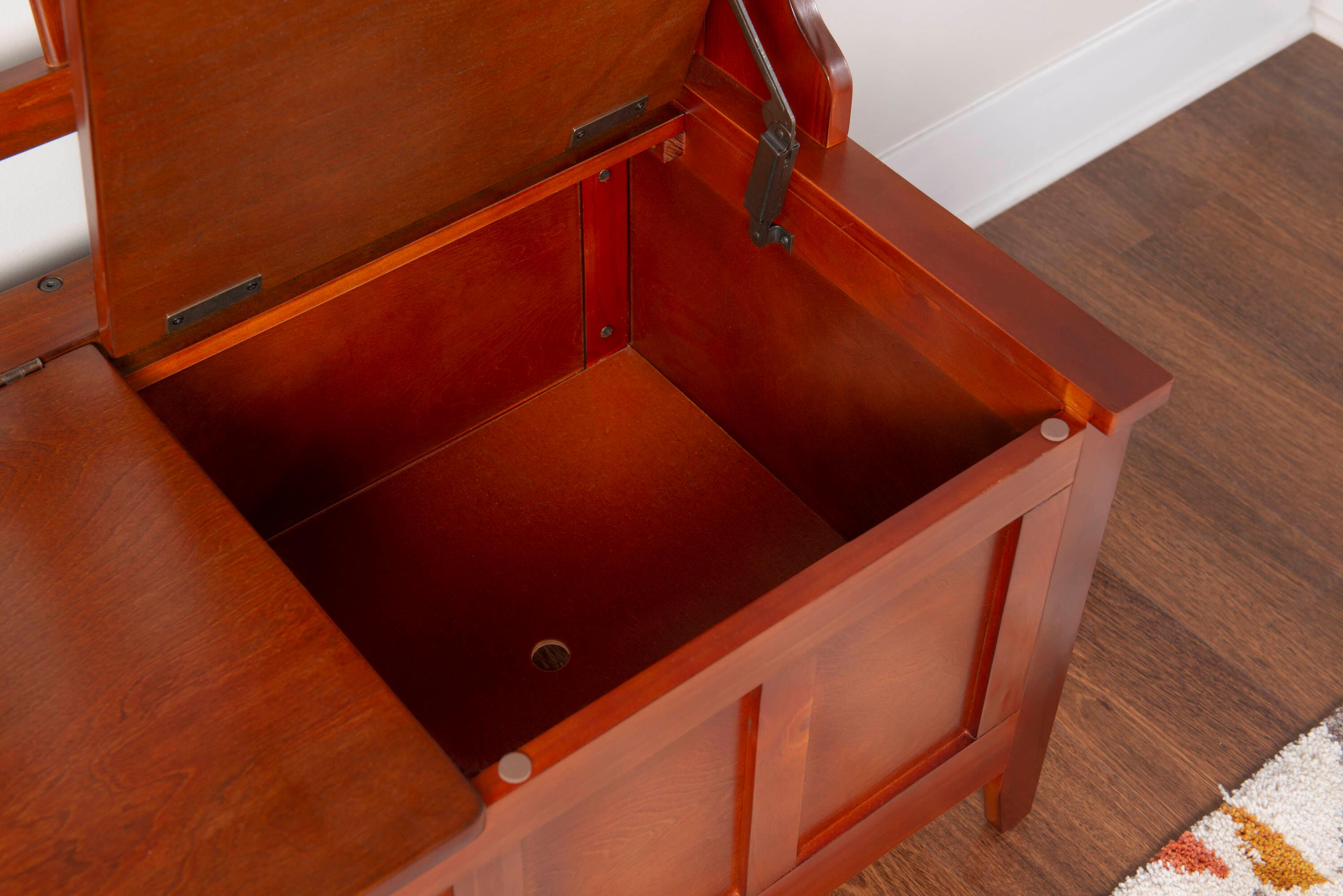 Misson Traditional 4 Double Hooks Storage Bench Top Shelf Hall Tree Walnut Finish - Linon: Entryway Organizer, Flip-up Seat