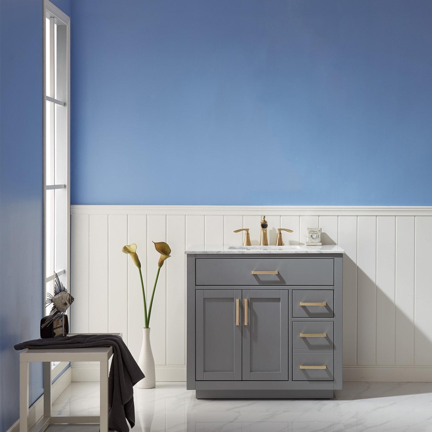 Ivy 36" Marble Countertop Single Vanity w/o Mirror Gray