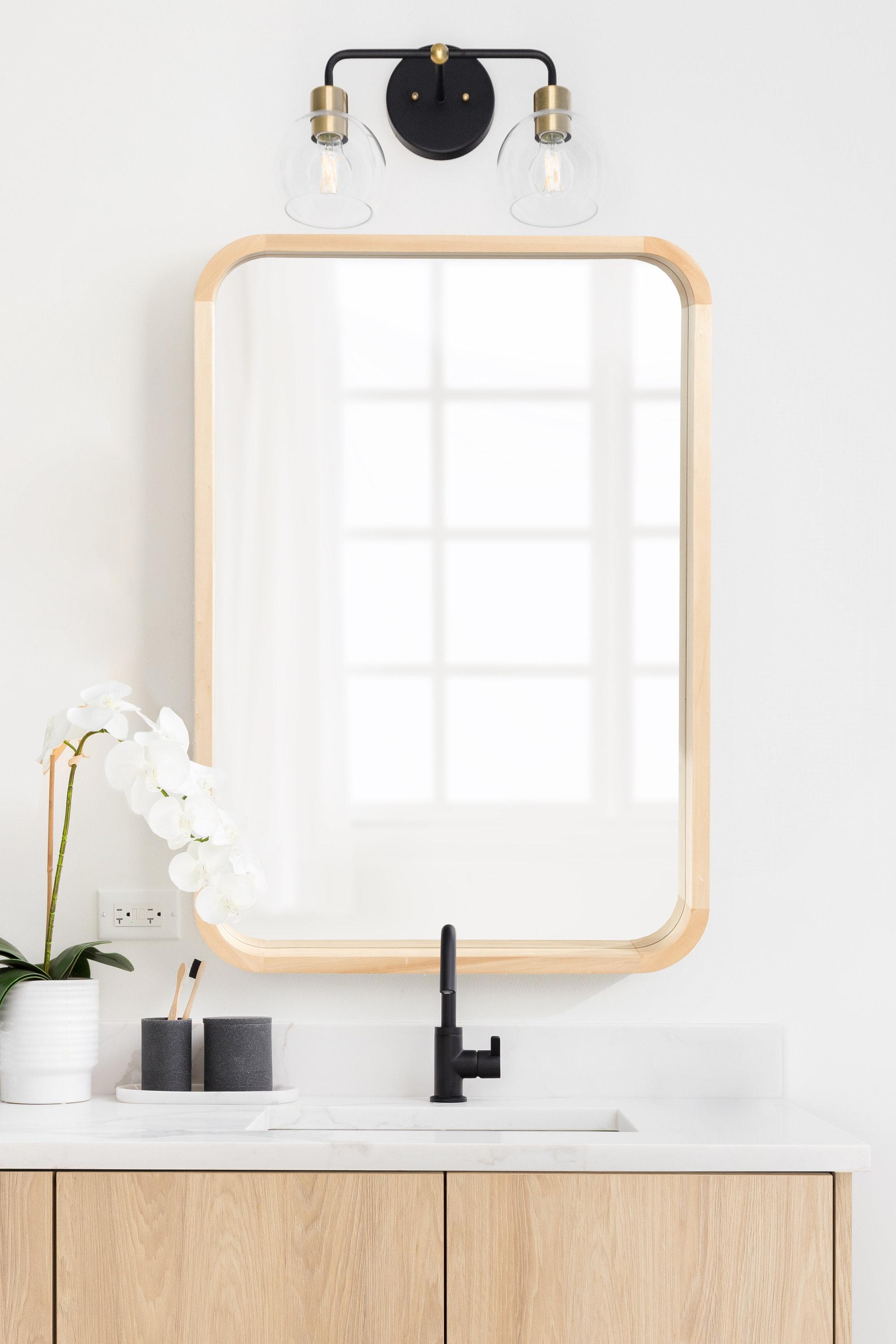 Kate & Laurel All Things Decor 24"x36" Hutton Wood Framed Radius Rectangle Mirror Natural
