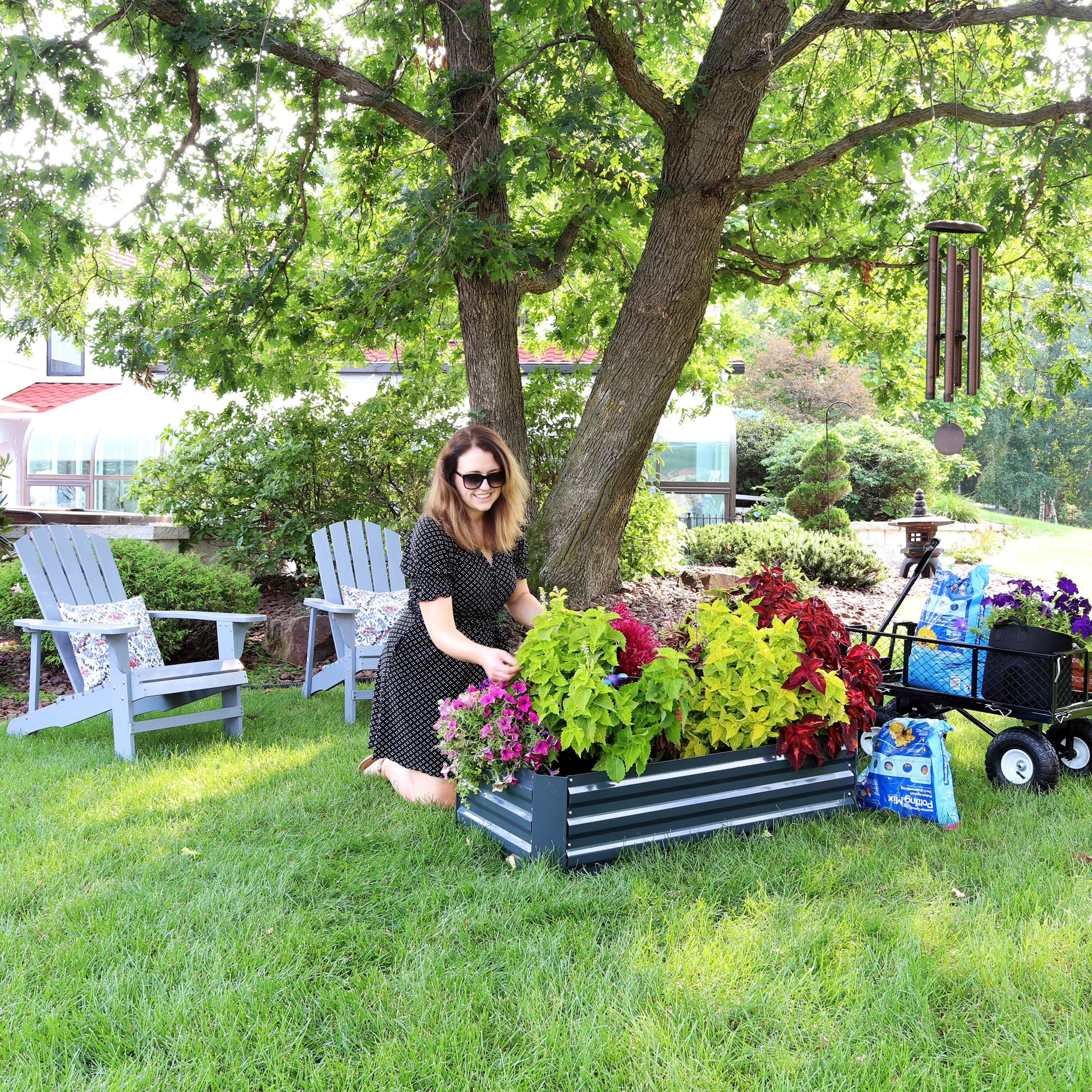 Sunnydaze Hot Dip Galvanized Steel Raised Garden Beds for Plants, Vegetables, and Flowers - 48" L x 11.75" H - Dark Gray - 2pc