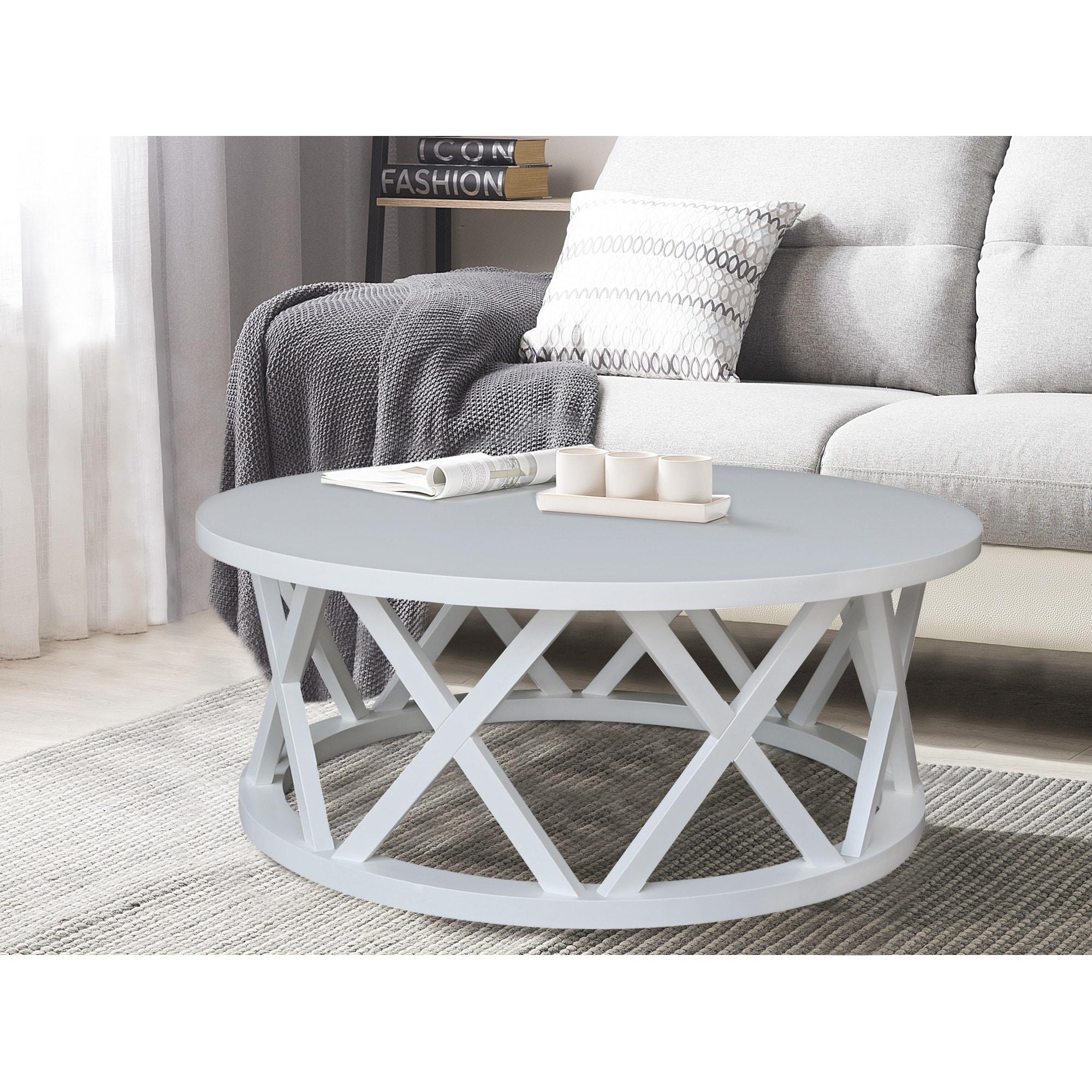 40" Ceylon Round Coffee Table White - International Concepts: Solid Wood, Parawood Material, 18" Height