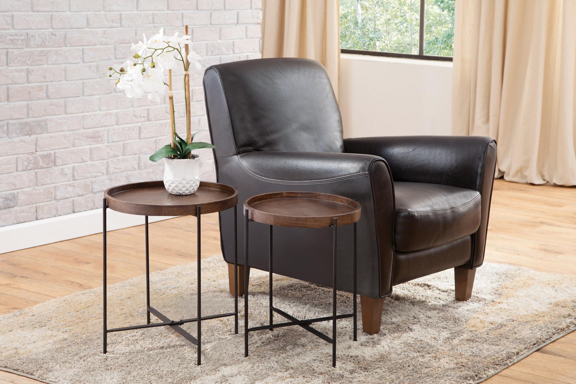 Set of 2 Capri Round Accent Tables Mango Wood with Iron Base - Steve Silver Co.