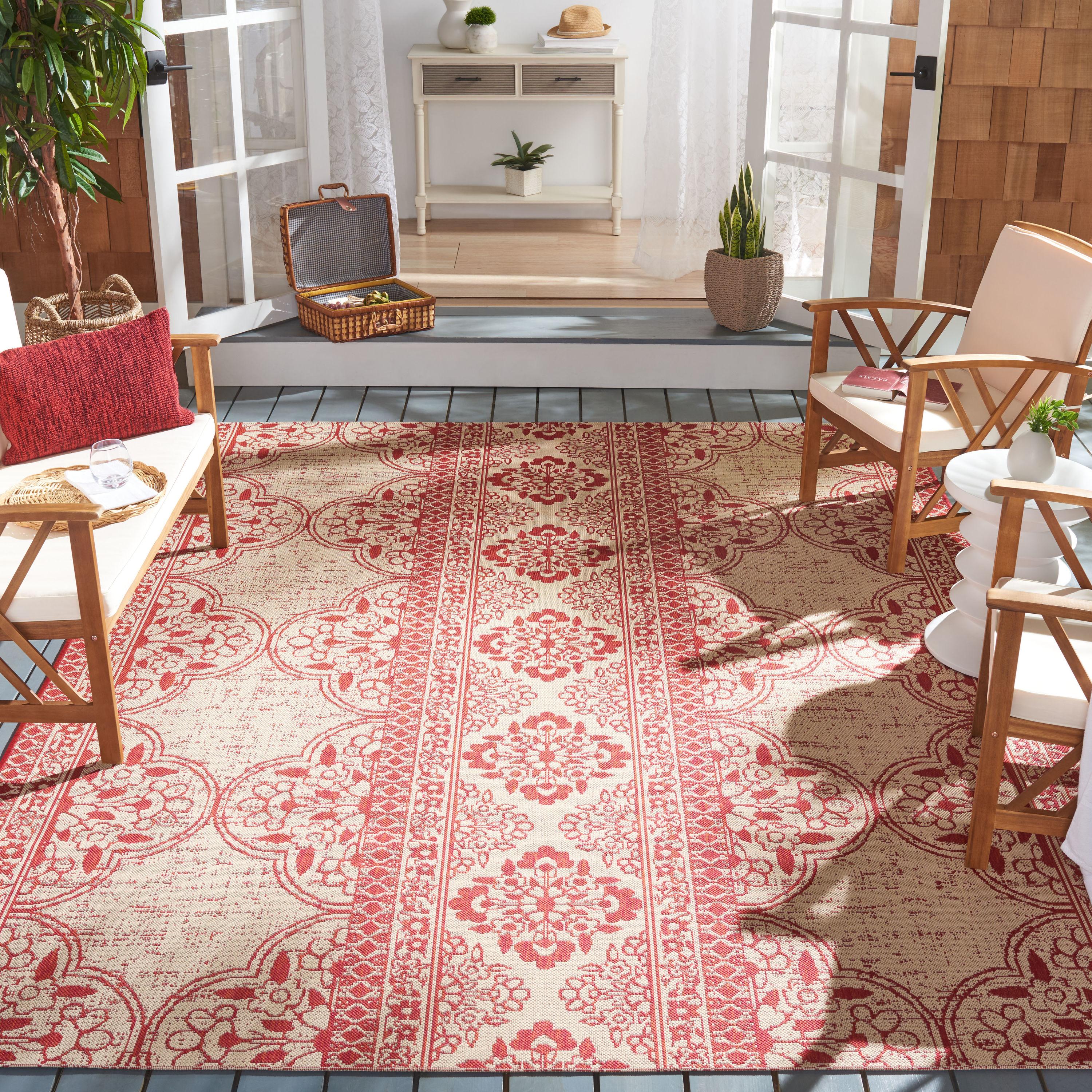 Beach House BHS174 Power Loomed Indoor/Outdoor Area Rug - Red/Creme - 6'7"x9'2" - Safavieh