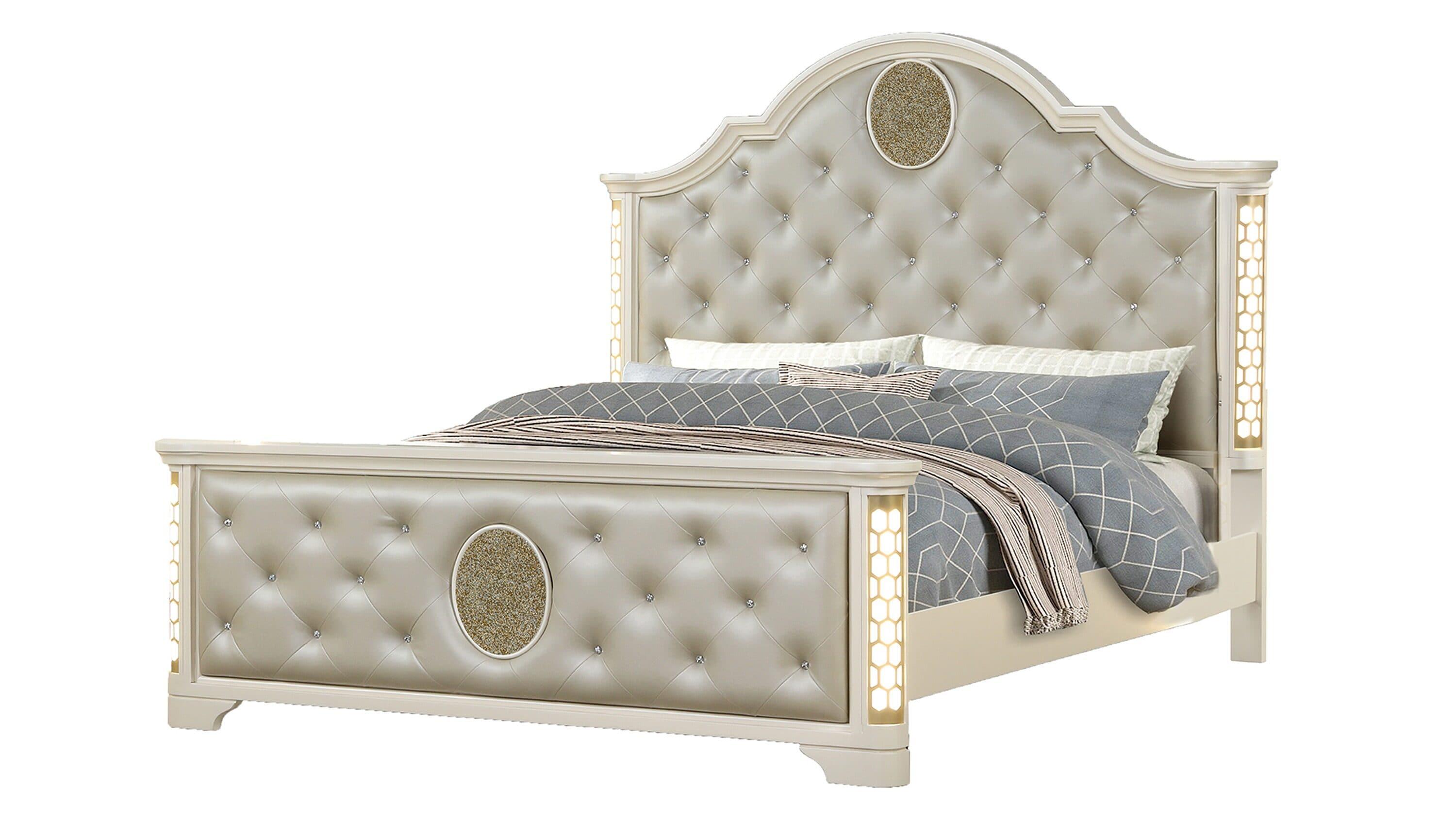 Jasmine Queen 5-N Pc Unique LED Bedroom Set made with Wood in Beige