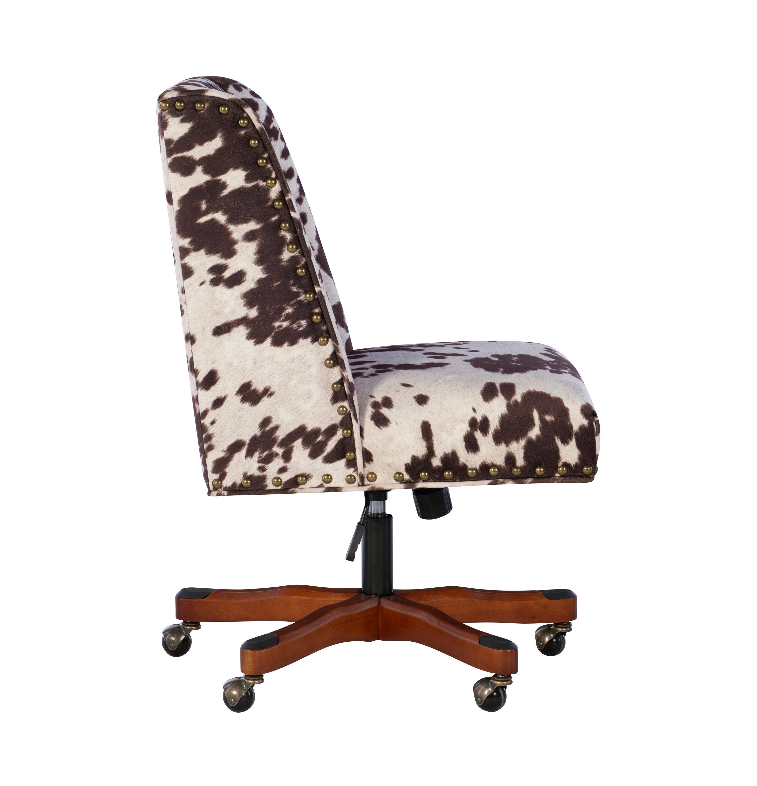Draper Modern Office Swivel Desk Chair Metal Base Rolling Wheels Brown Cow Print - Linon