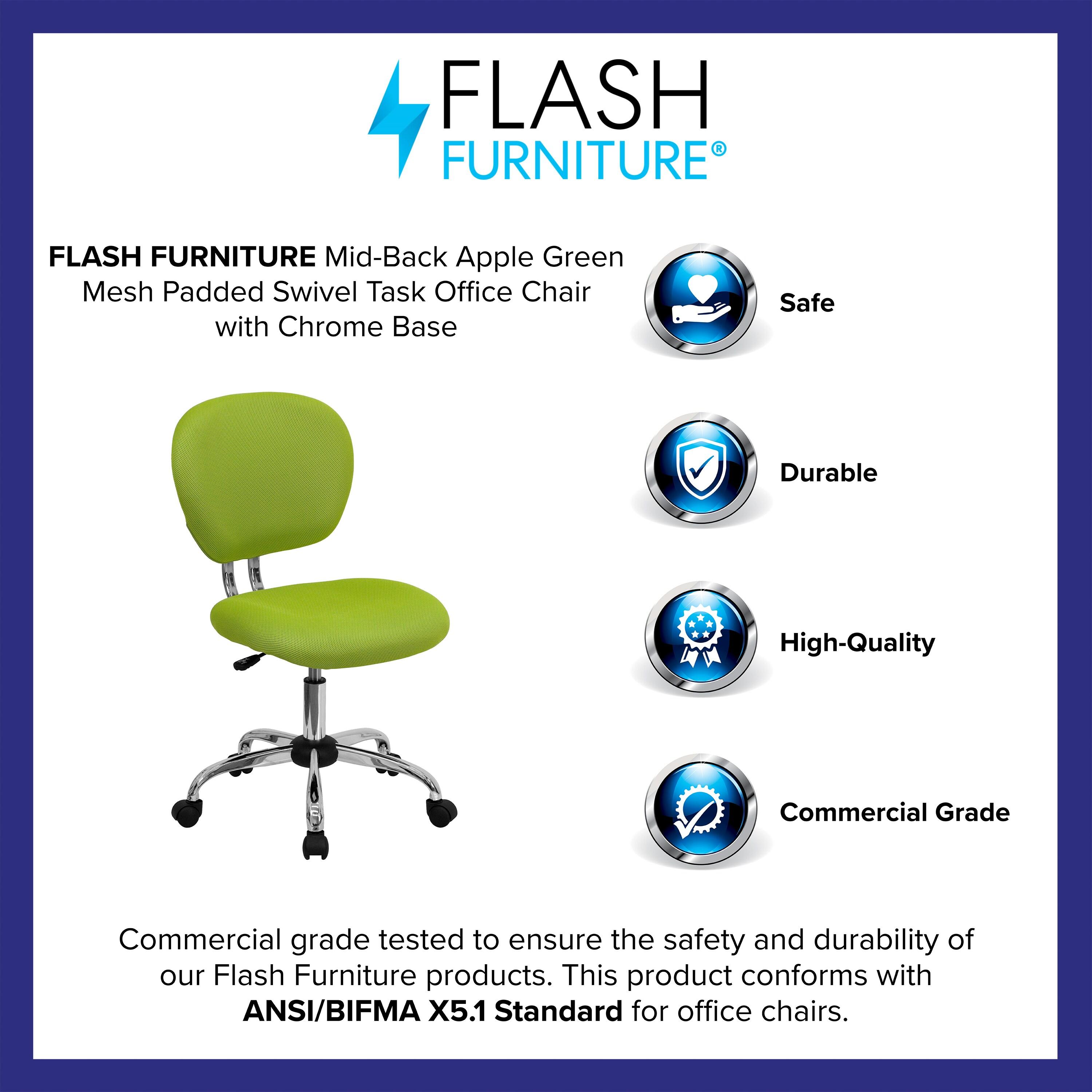 Flash Furniture Mid-Back Apple Green Mesh Padded Swivel Task Office Chair with Chrome Base