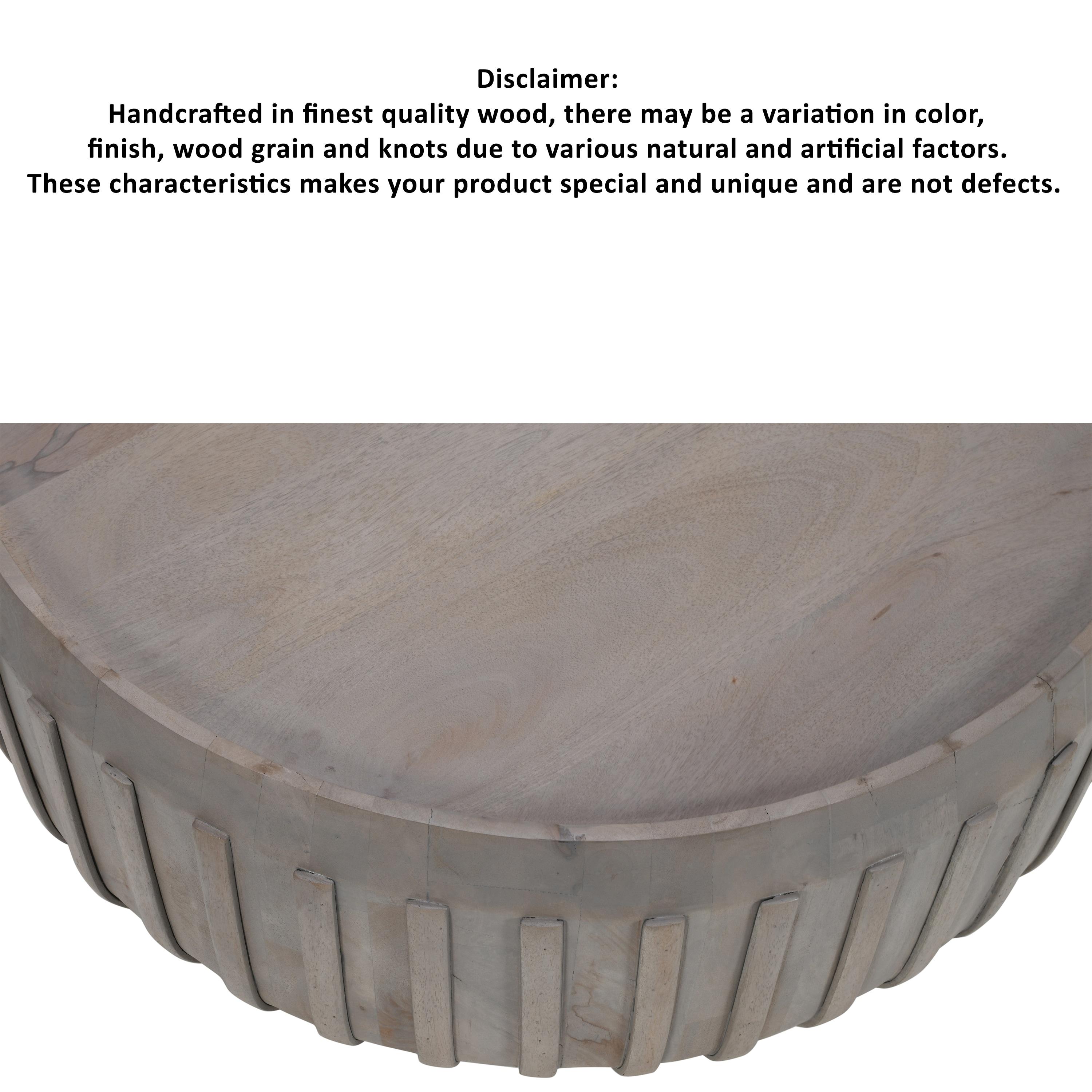 The Urban Port 36" Coffee Table Handcrafted Drum Shape with Ribbed Edges Gray Mango Wood Gray