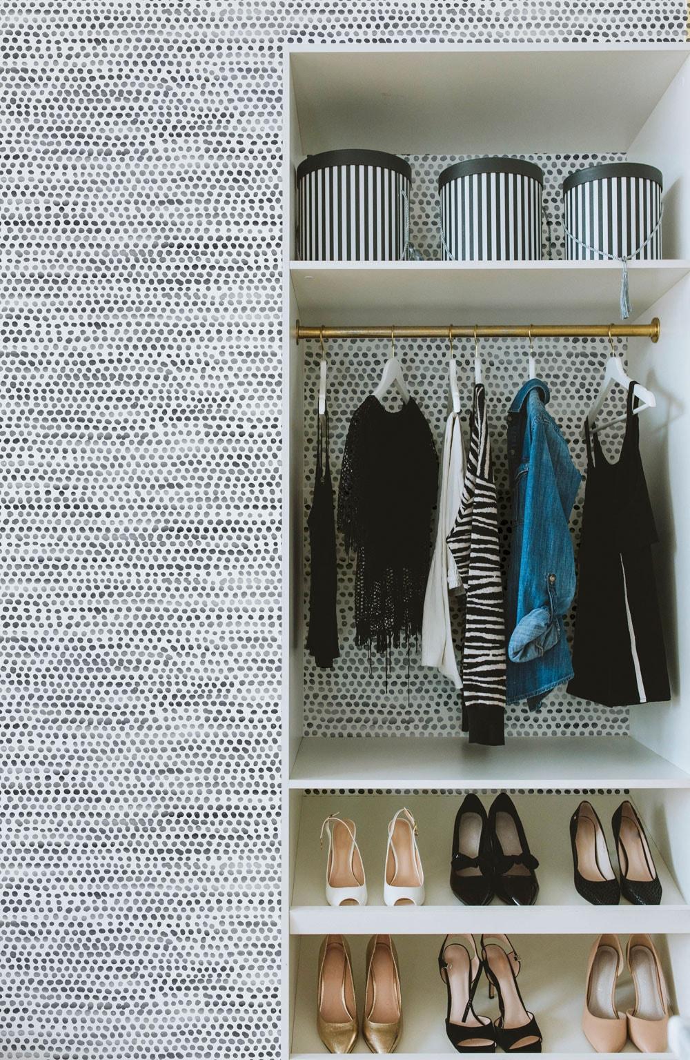 Tempaper & Co. Moire Dots Removable Peel and Stick Wallpaper, Black and White, 28 sq ft: Modern Vinyl, Self-Adhesive, Washable