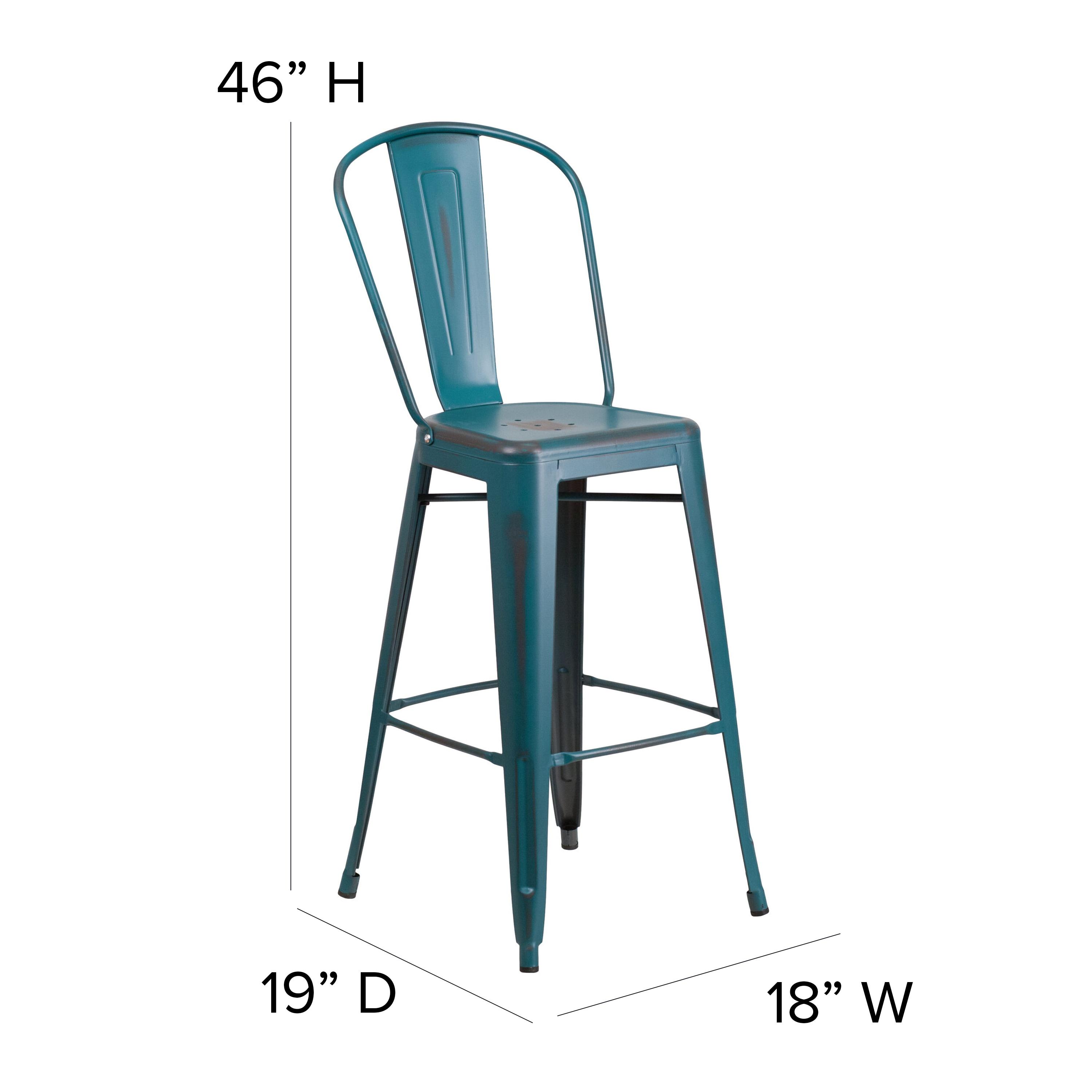 Flash Furniture Commercial Grade 30" High Distressed Kelly Blue-Teal Metal Indoor-Outdoor Barstool with Back