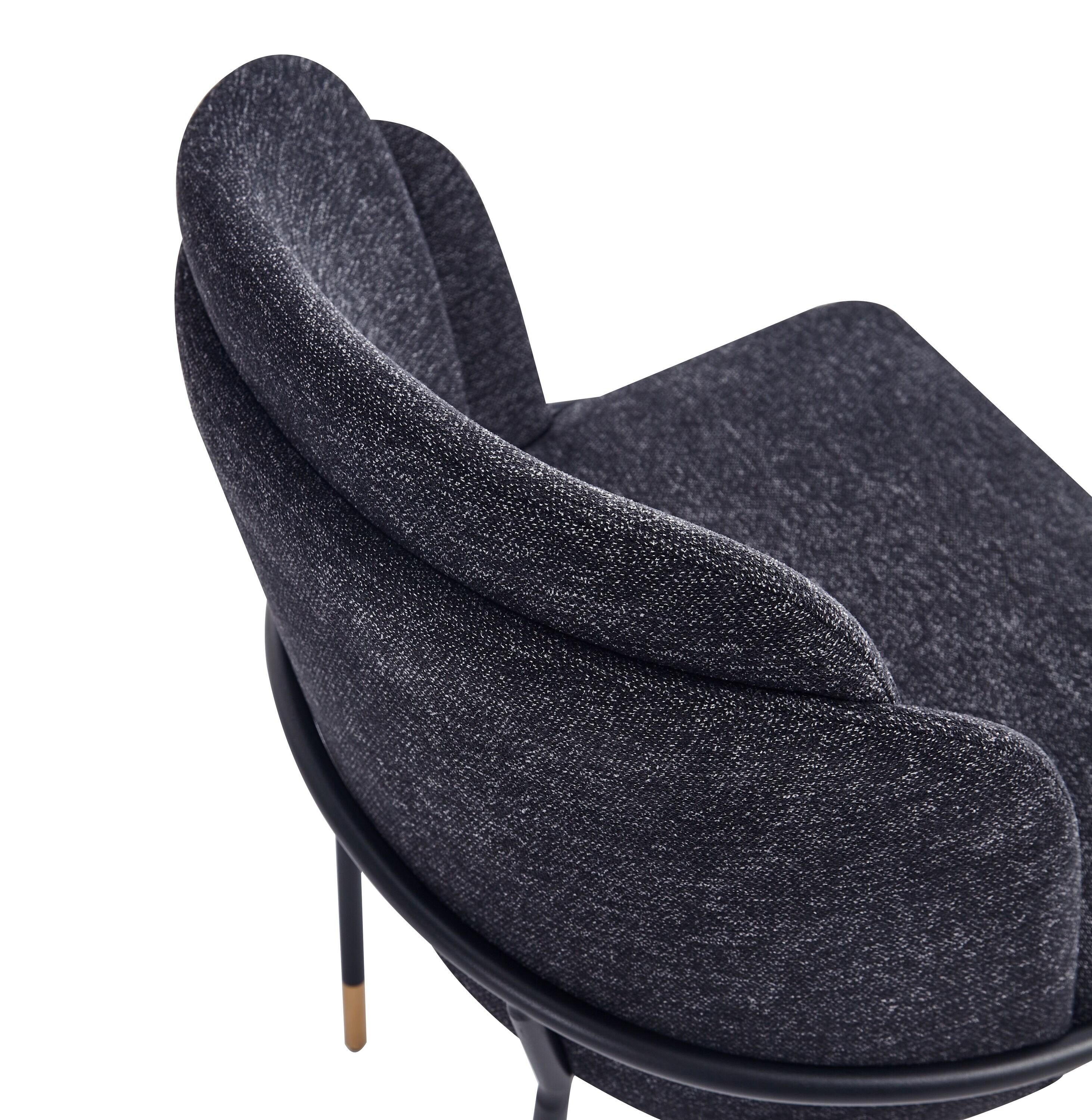 Manhattan Comfort Flor Dining Chair with Metal Legs, Upholstered in Twill Weave Fabric, Padded Cushions, Ergonomic Winged Back Design, Gold Metal Accents, Fully Assembled, 2 Piece Set, Black