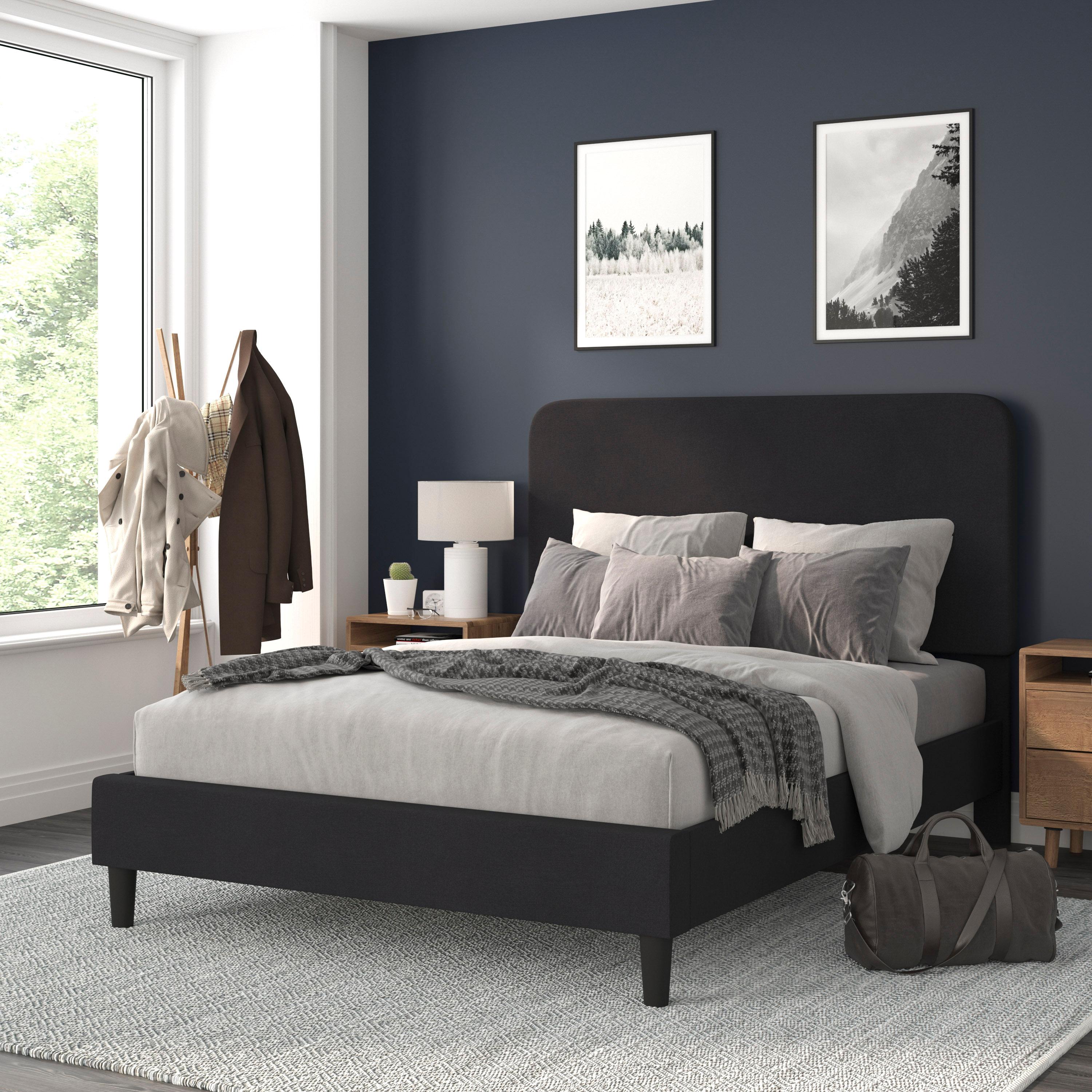 Flash Furniture Addison Fabric Queen Platform Bed with Headboard in Charcoal