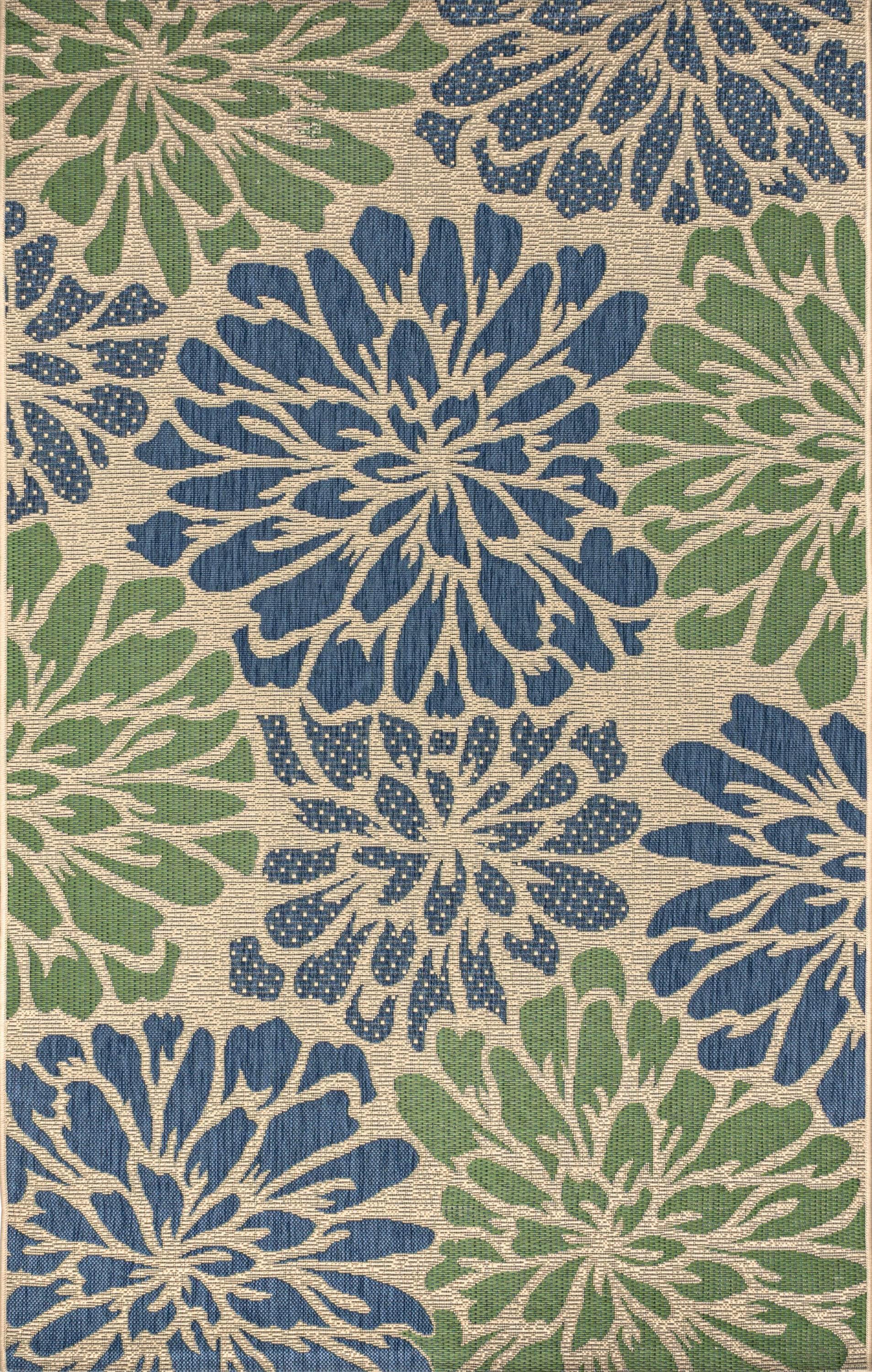 9' X 12' Zinnia Modern Floral Textured Weave Indoor/Outdoor Area Rug, Navy/Green - JONATHAN Y