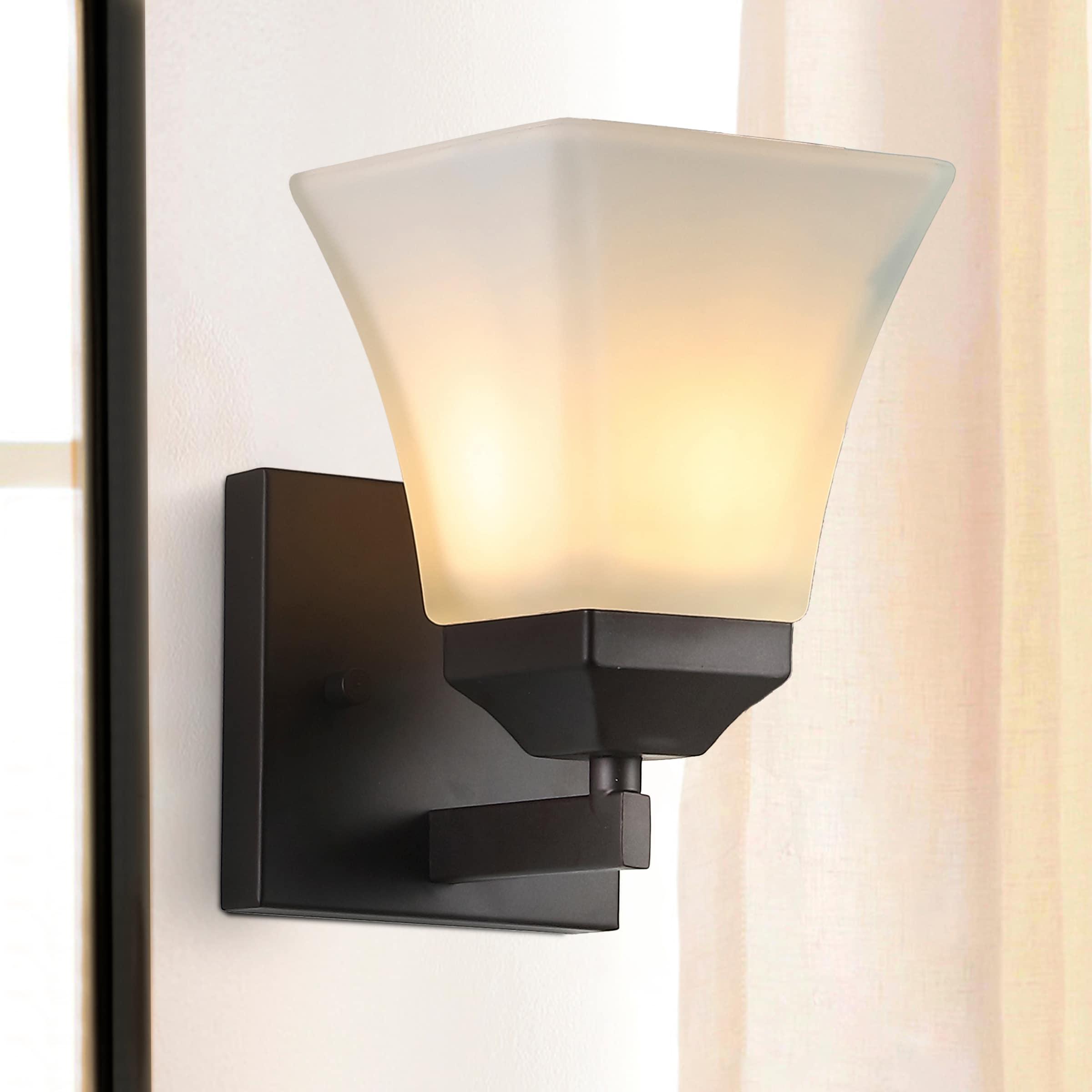 JONATHAN Y Staunton 5" 1-Light Iron/Glass Modern Cottage LED Vanity Light, Oil Rubbed Bronze