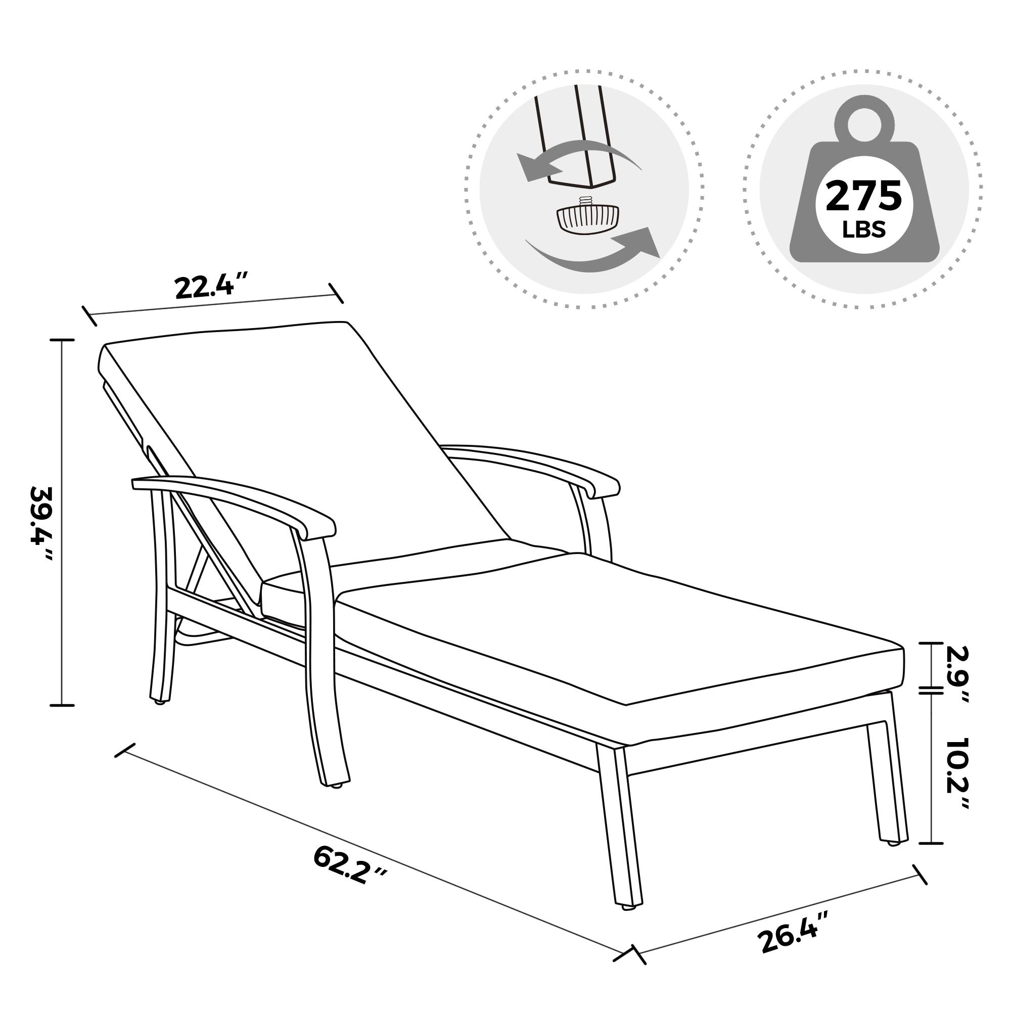 2-piece Outdoor Alumiunm Gray Patio Chaise Lounge Chair