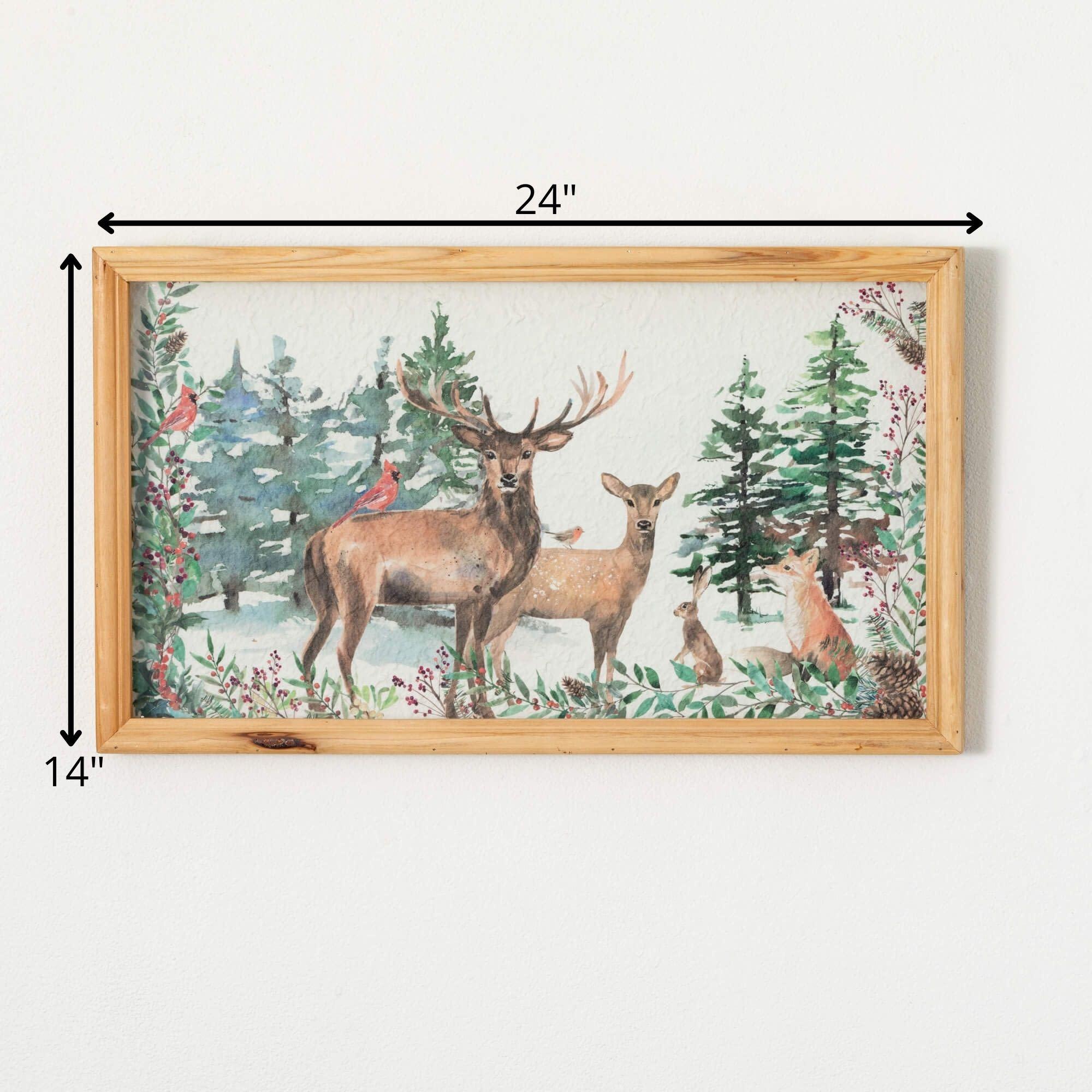 24" Sullivans Deer Woodland Christmas Wall Art, Multicolor