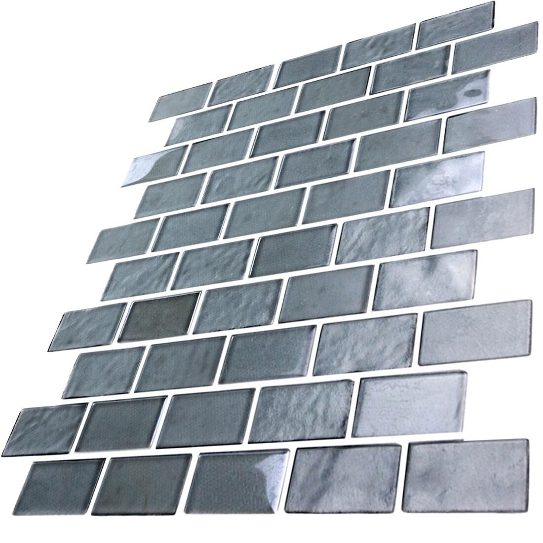 Landscape 1 in. x 2 in. Translucent Glass Plastic Face Mounted Brick Mosaic Designer Pool Tile