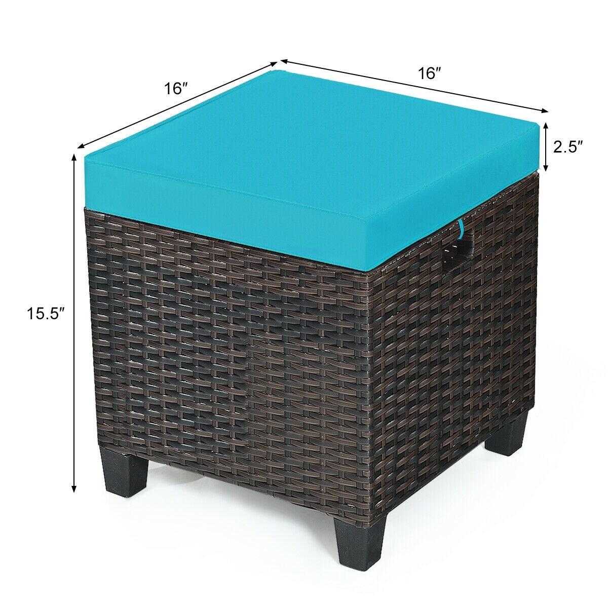 Costway 2PCS Patio Rattan Ottoman Cushioned Seat w/ Foot Rest Turquoise