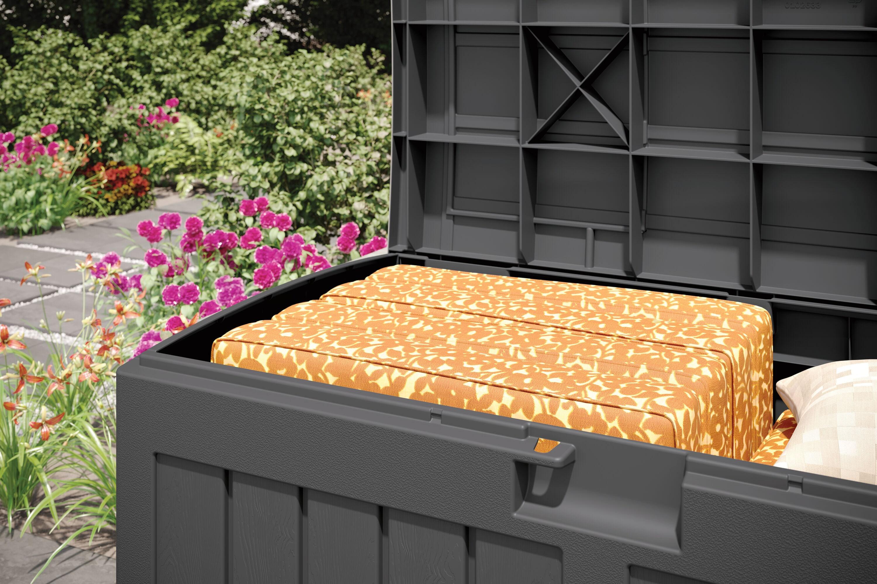 Suncast Suncast 50 Gallon Plastic Deck Box with Molded Lockable Feature for Home, Gray
