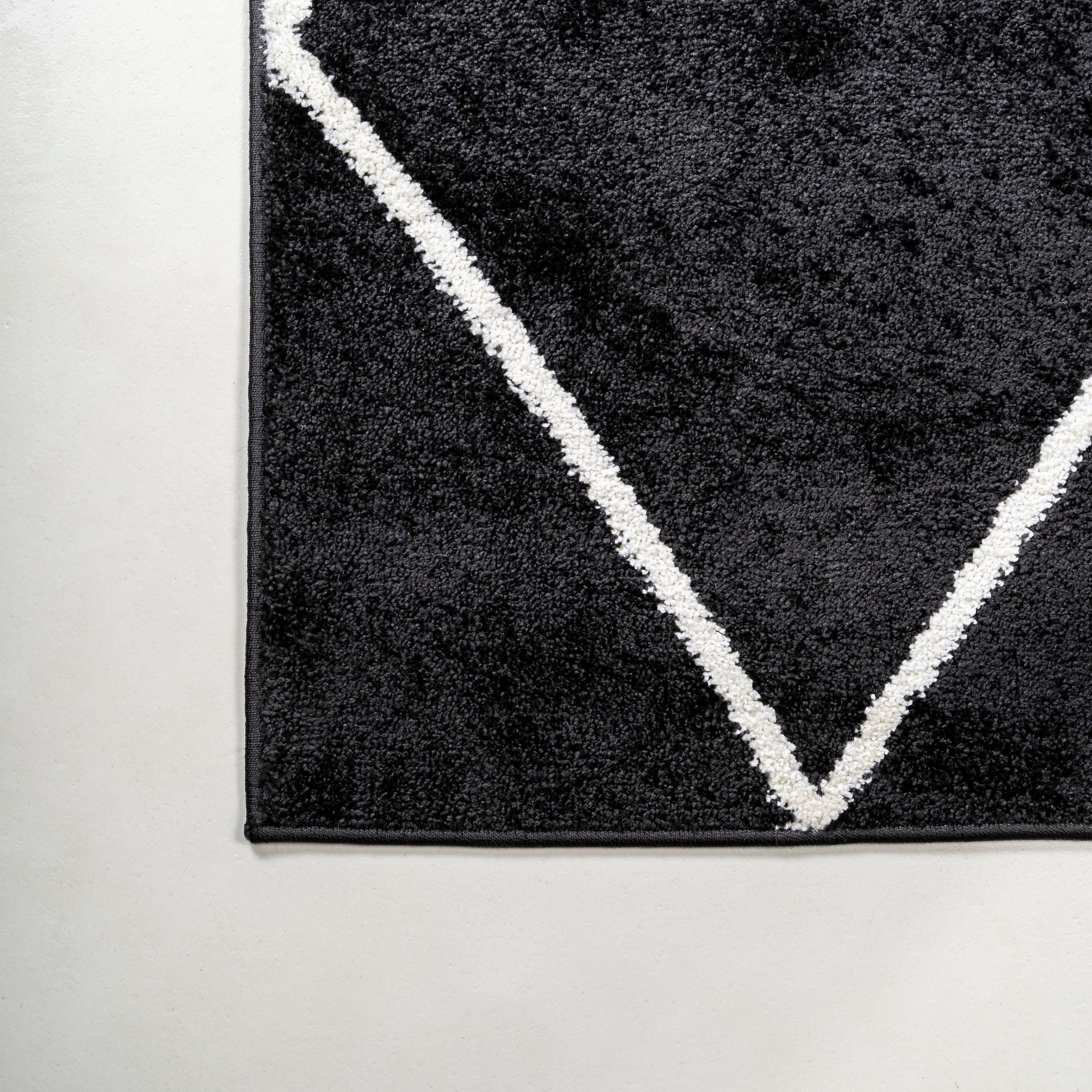 2'x10' Cole Minimalist Diamond Trellis Runner Rug, Black/White - JONATHAN Y