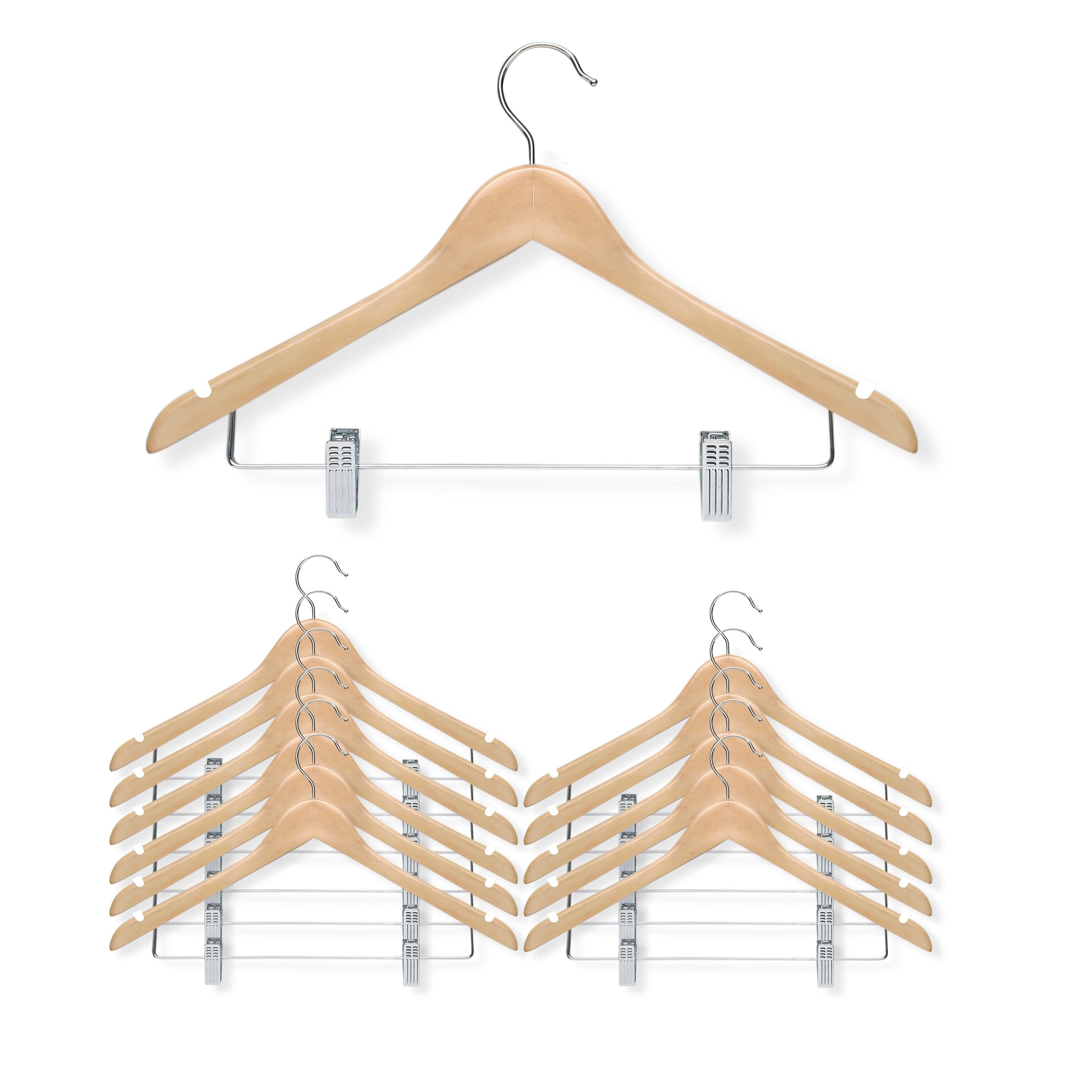 Honey-Can-Do 12pk Maple Wood Suit Hangers: Adjustable Beige Clothes Hangers for Suits, Multipurpose Storage