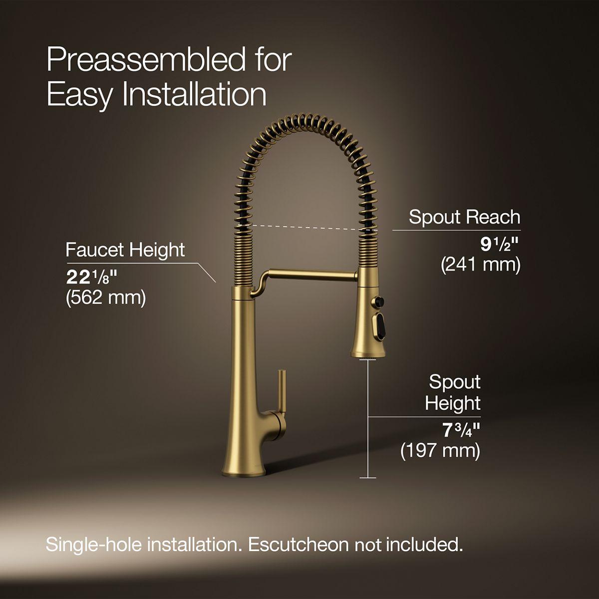 Kohler Tone Single Handle Semi-Professional Pre-Rinse Kitchen Sink Faucet with Three-Function Pull Down Sprayer