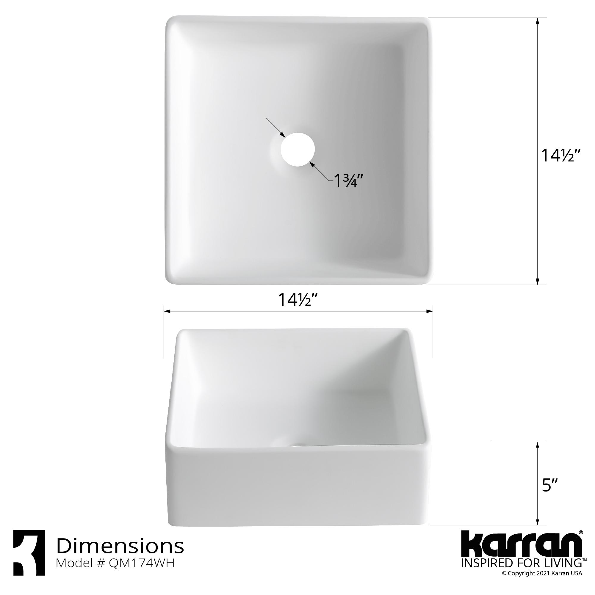 Karran Quattro 14-1/2'' X 14-1/2'' Matte White Acrylic Square Vessel Sink