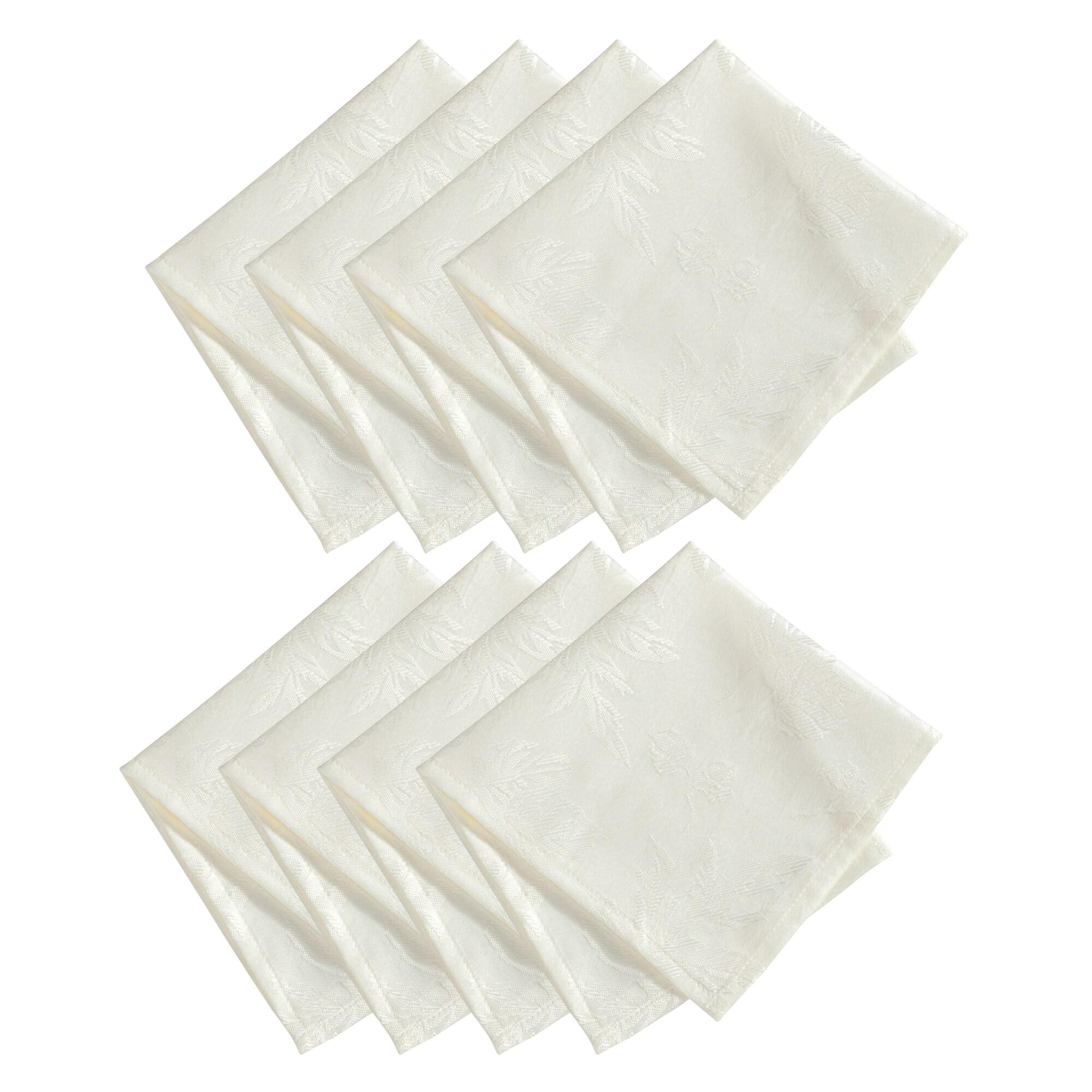 Elegant Woven Leaves Jacquard Damask Napkin, Set of 8 - 17" x 17" - Ivory - Elrene Home Fashions