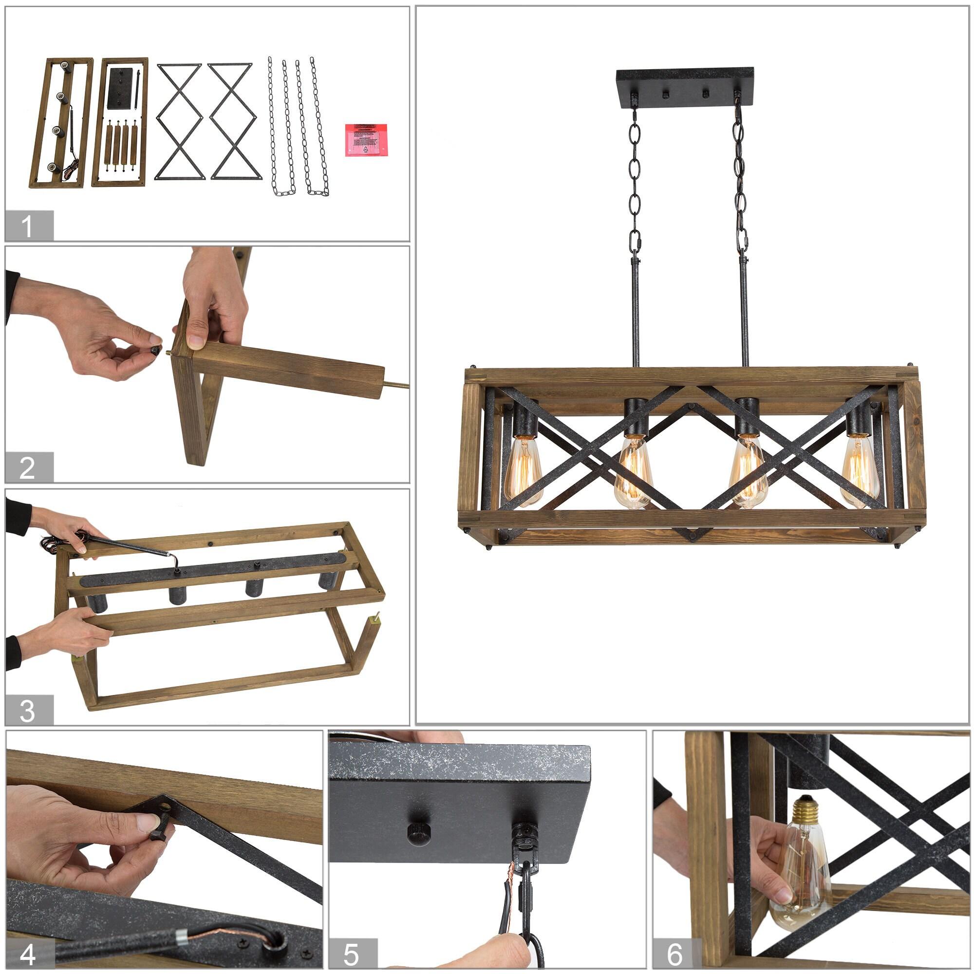 LNC Farmhouse Decor 4-Light Wood Chandelier Kitchen Island Light Fixtures, Large Modern Farmhouse Chandeliers Light for Dining Room, Kitchen Island, Bedroom