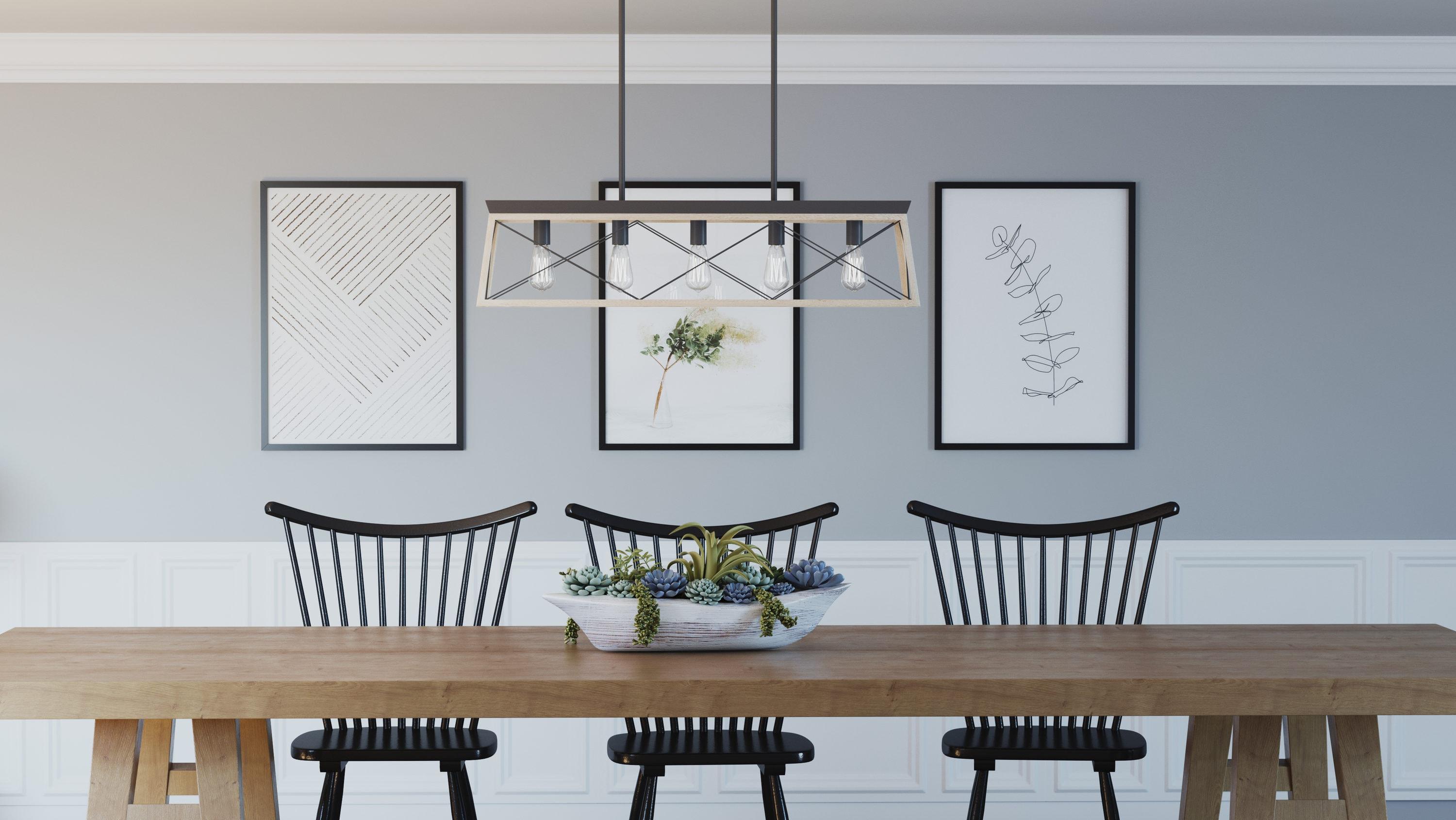 Progress Lighting Briarwood 5-Light Linear Chandelier, Steel, Graphite Finish, Faux-Painted Wood Enclosure