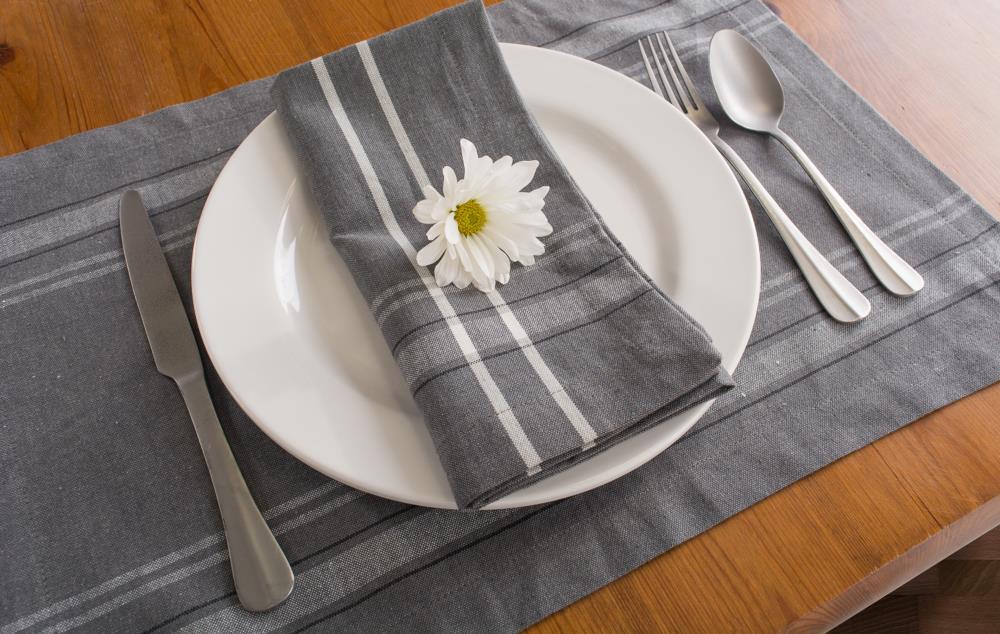 DII French Stripe Placemat Set 6 Piece, Gray Chambray, 13x19"