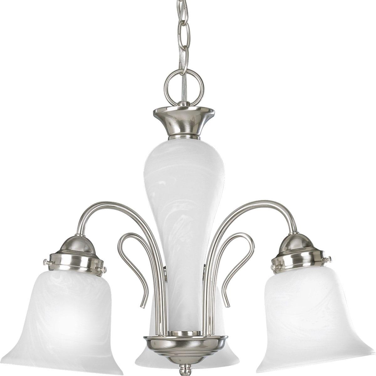 Progress Lighting Bedford 3-Light Chandelier, Brushed Nickel, Alabaster Glass Shades