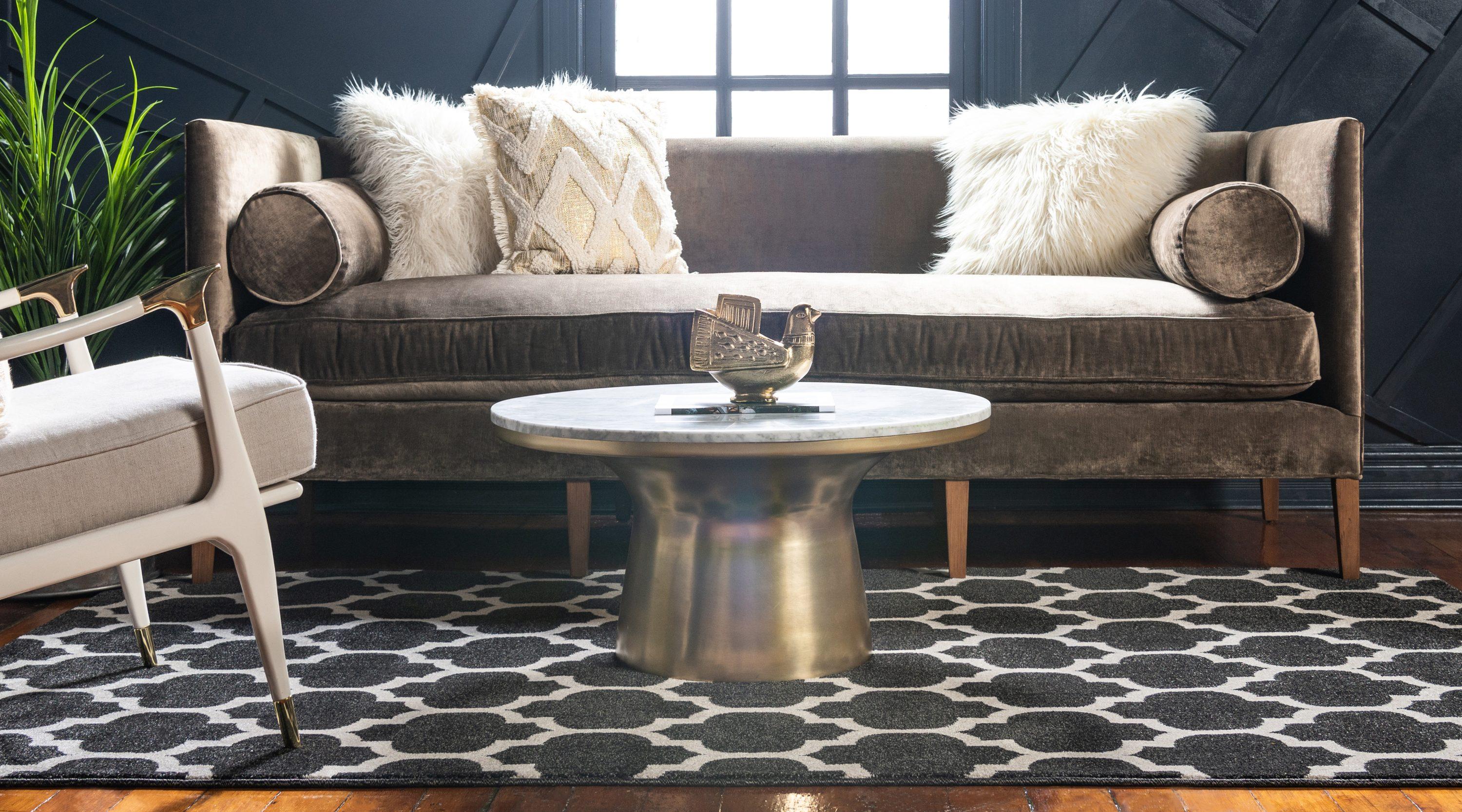 Unique Loom Trellis Collection Area Rug - Philadelphia (6' 1" x 9' Rectangle Black/Beige)