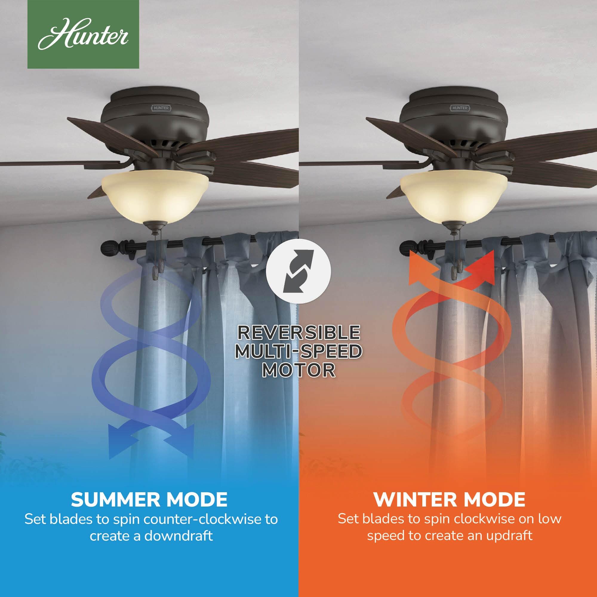 Hunter Fan Newsome 42" 5 - Blade Traditional Flush Mount Indoor Ceiling Fan with Lights and Pull Chains