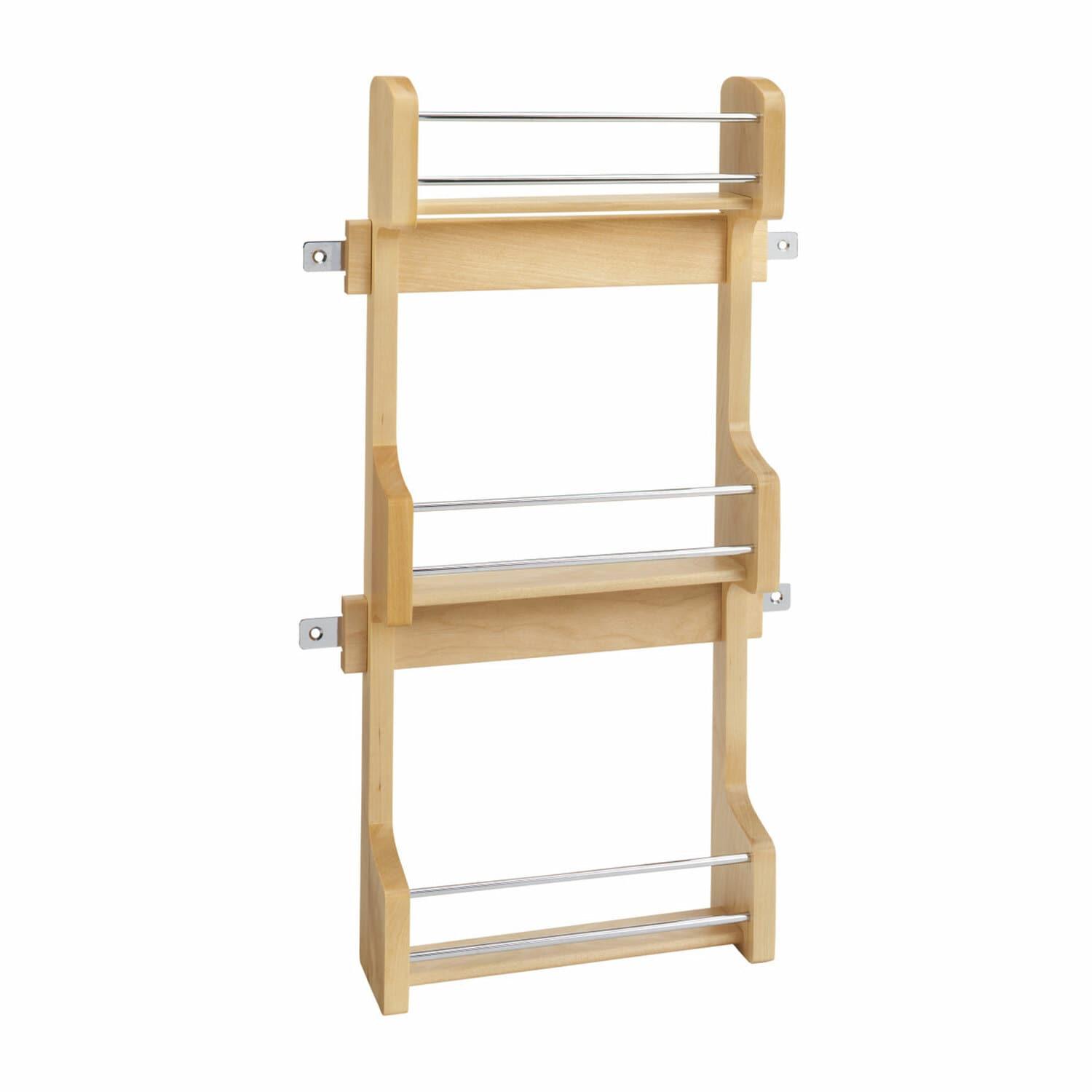 Rev-A-Shelf 15" 3 Tiered Pull Out Shelf Organizer for Kitchen Cabinets, Pantry Storage Spice Seasoning Rack, Door/ Wall Mounted, Maple Wood, 4SR-15