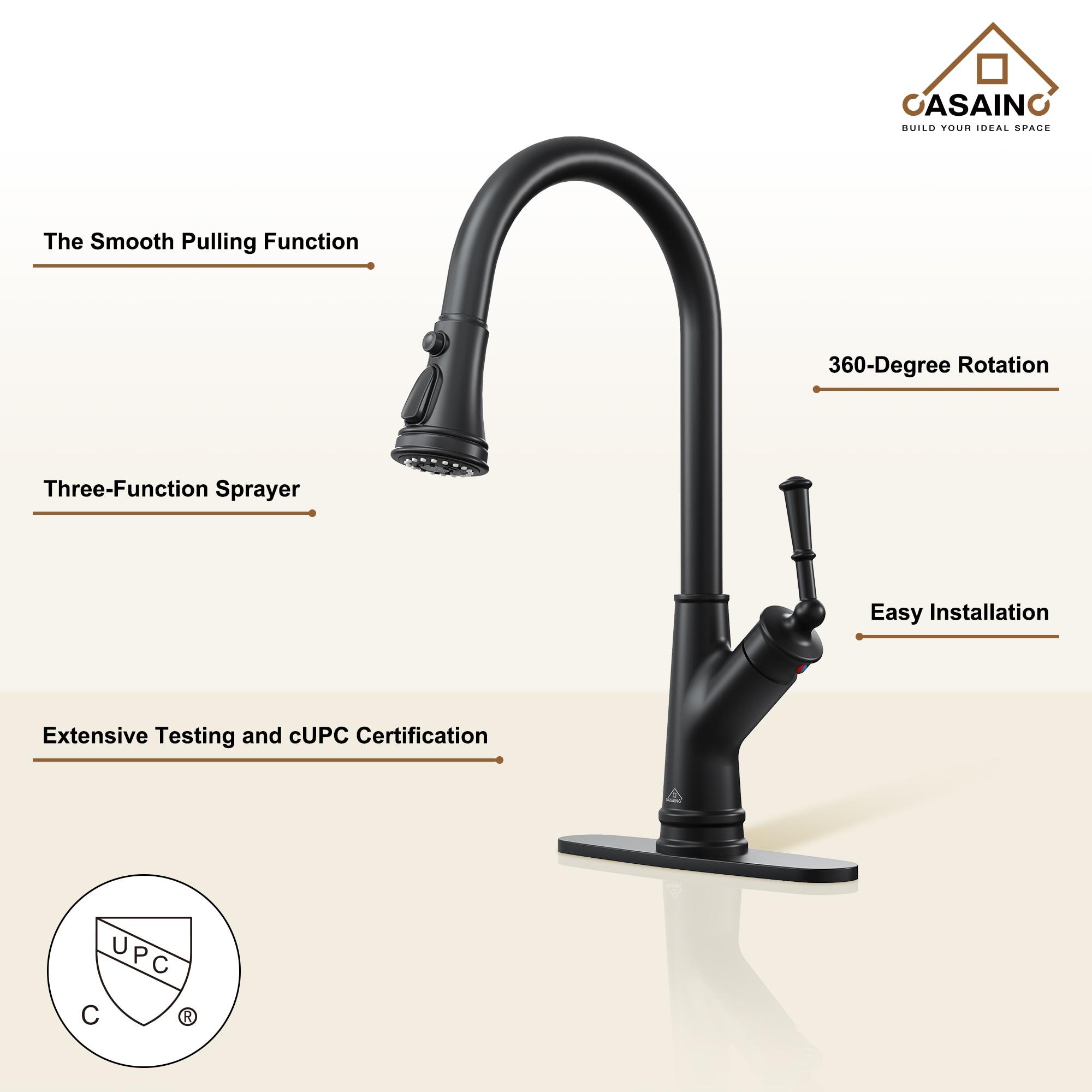 CASAINC 1.8 GPM Single-Handle Pull-Down Kitchen Faucet Single Hole Faucet