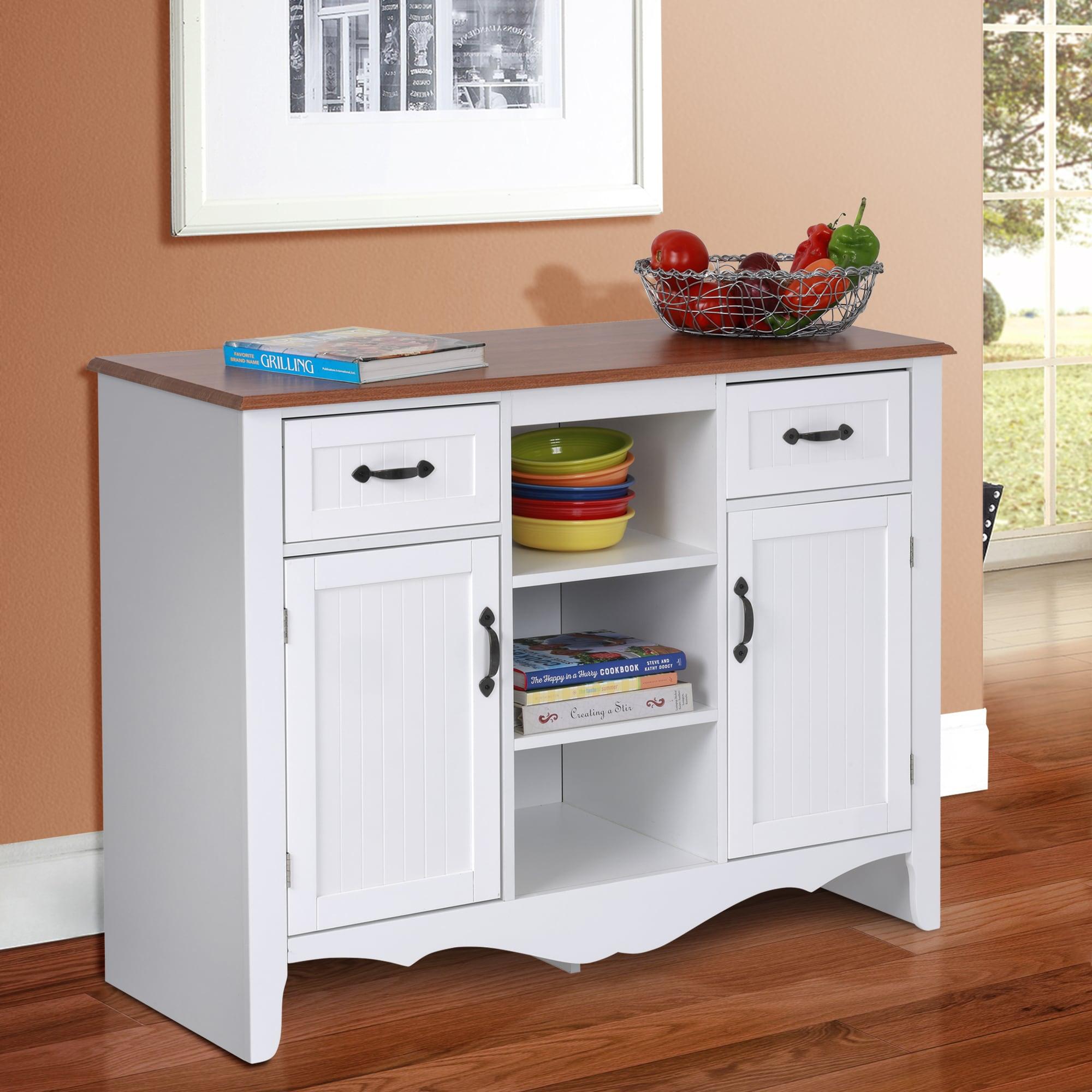OS Home & Office Furniture Countryside Buffet with Two Drawers & Two Doors, Crisp White with Warm Pine Tops