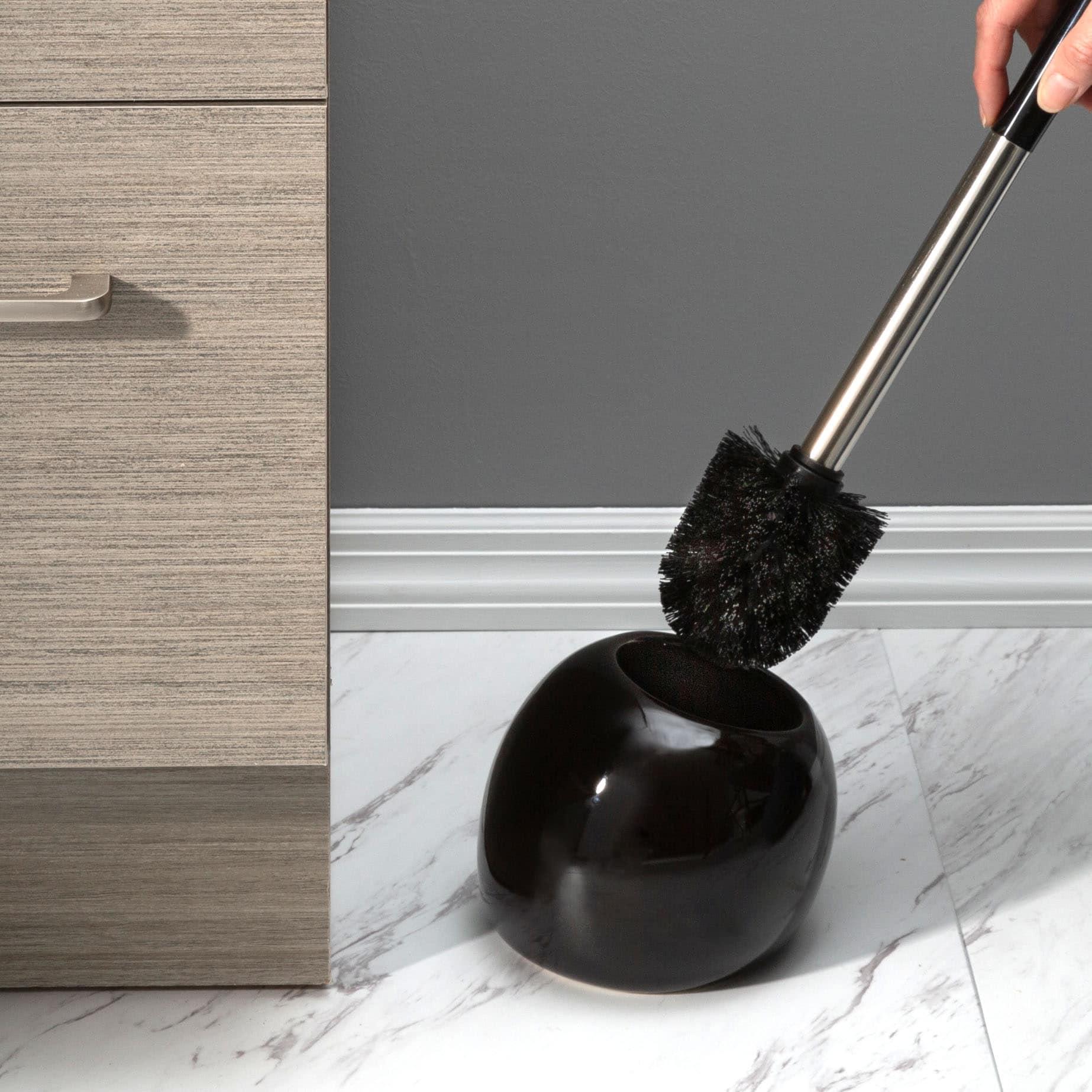 Ceramic Dome Toilet Brush and Holder Black - Bath Bliss