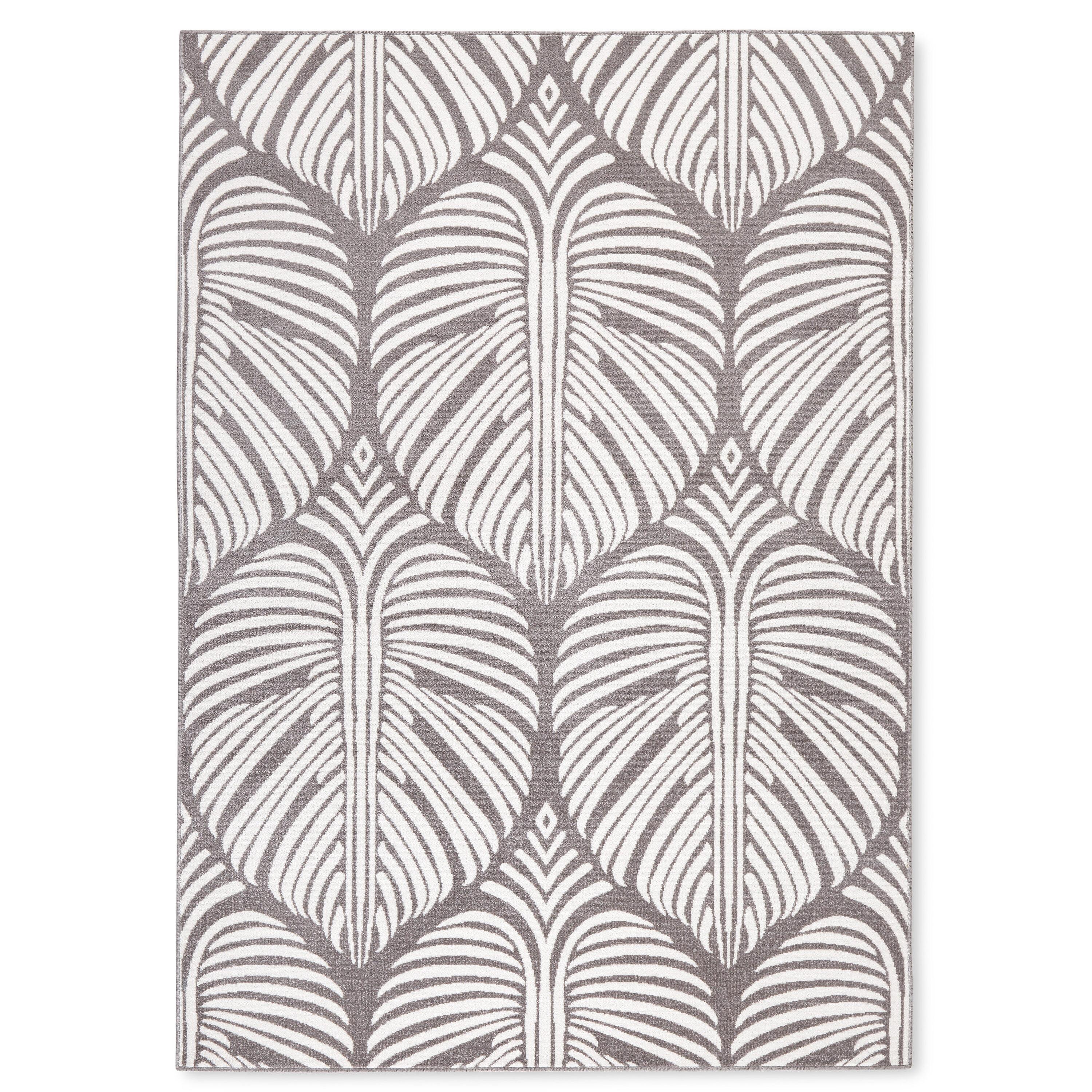 TOMMY BAHAMA Lanai Palm Leaves Indoor Outdoor Area Rug Dark Grey/Ivory