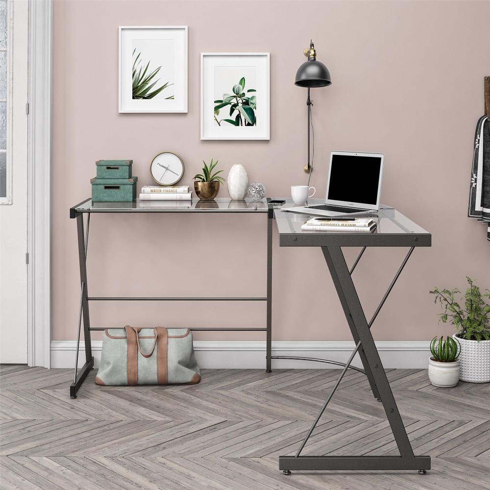 Ameriwood Home Glass L-Shaped Computer Desk, Gray