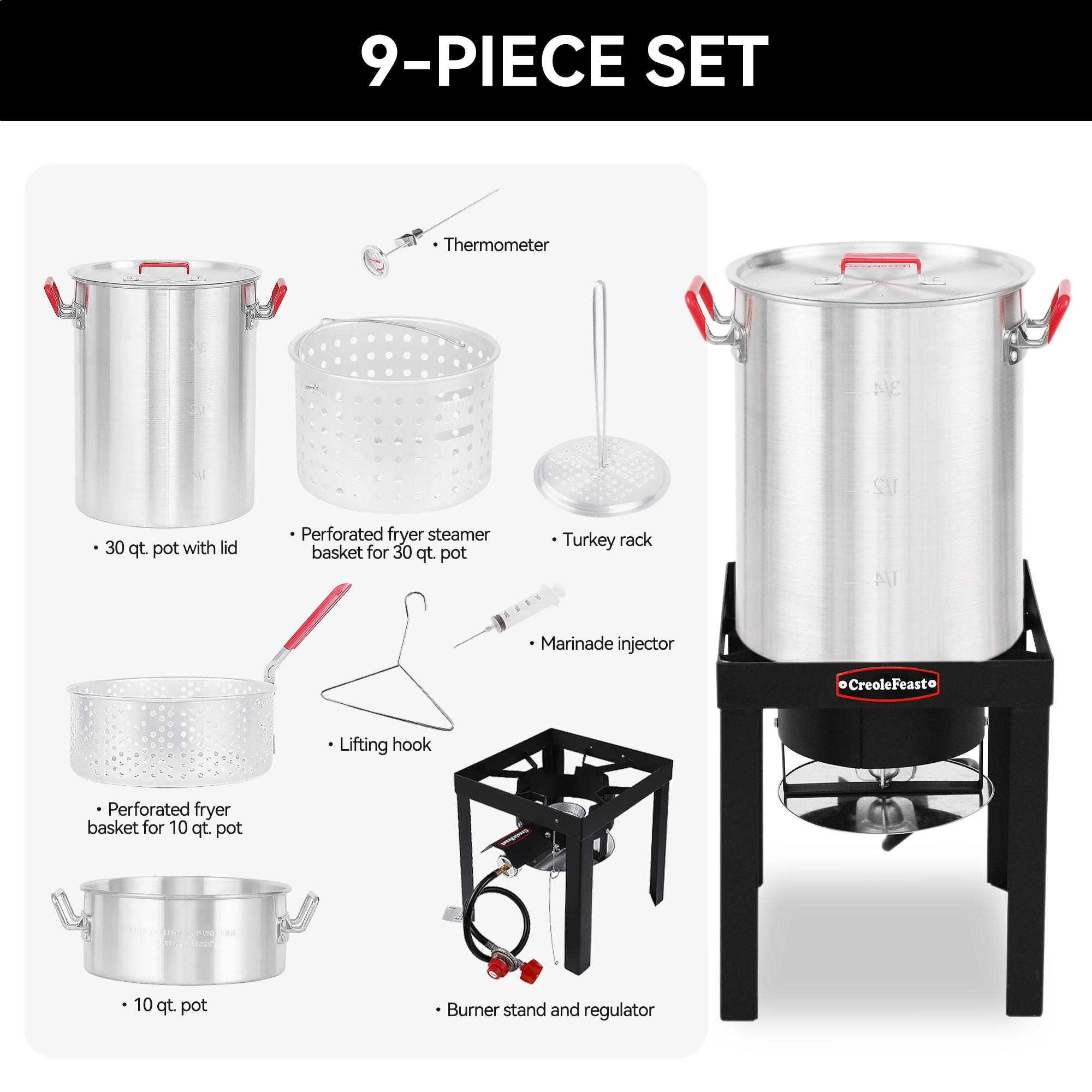 Creole Feast Creole Feast Premium Aluminum 30 Qt. Turkey Fryer And 10 Qt. Fish Fryer Boiler Steamer Set