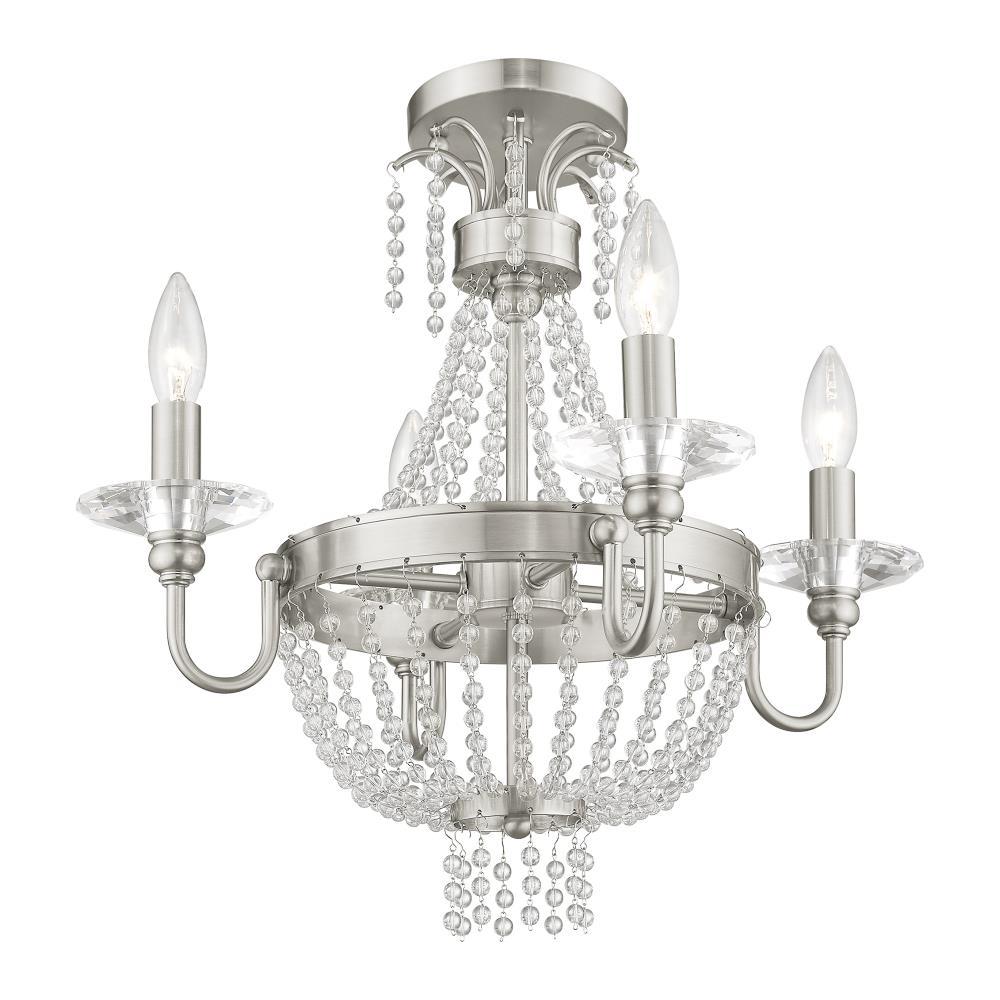 Brushed Nickel Mini Crystal 4-Light Candle Chandelier