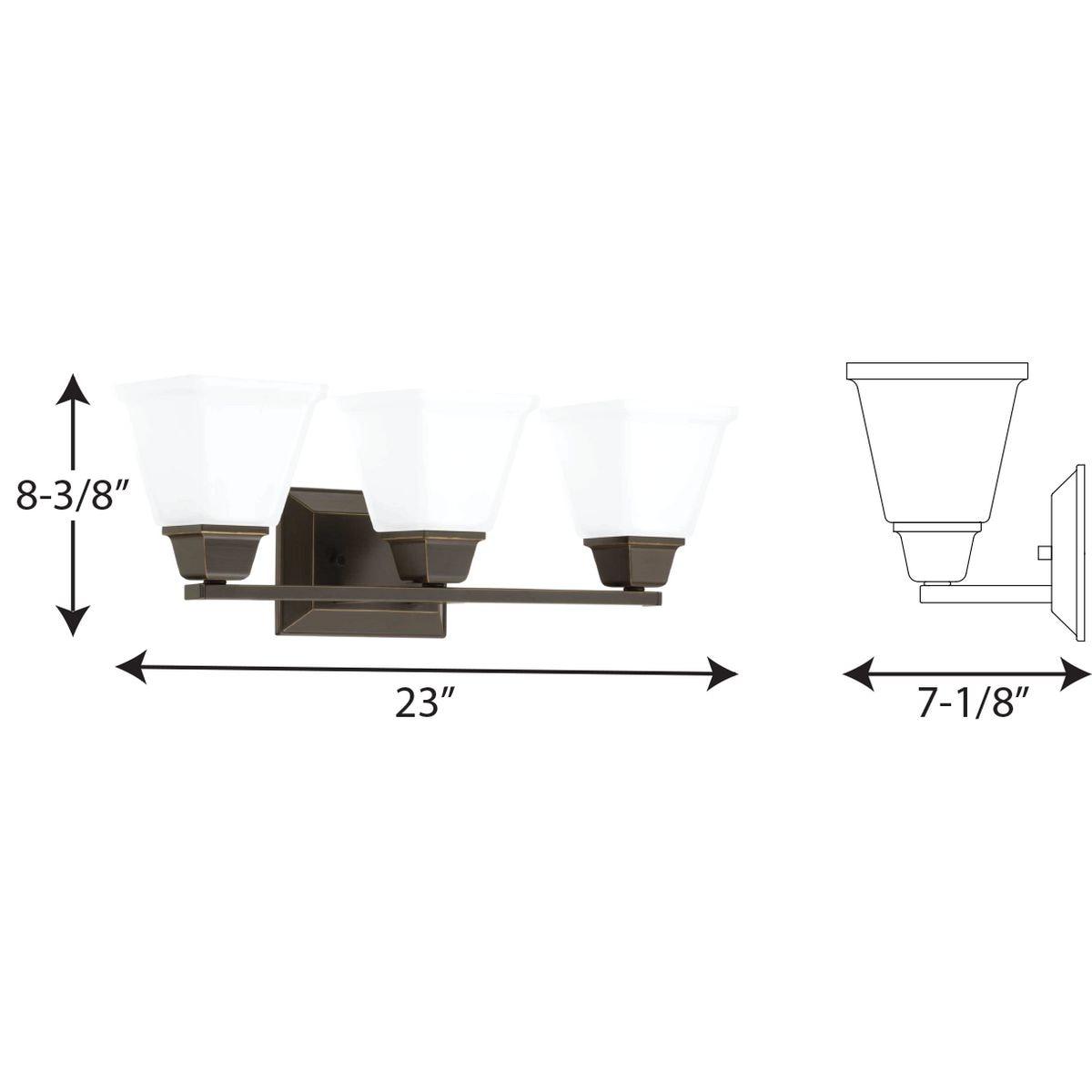 Progress Lighting Clifton Heights 3-Light Bath Vanity Fixture, Antique Bronze, Etched Square Glass Shade